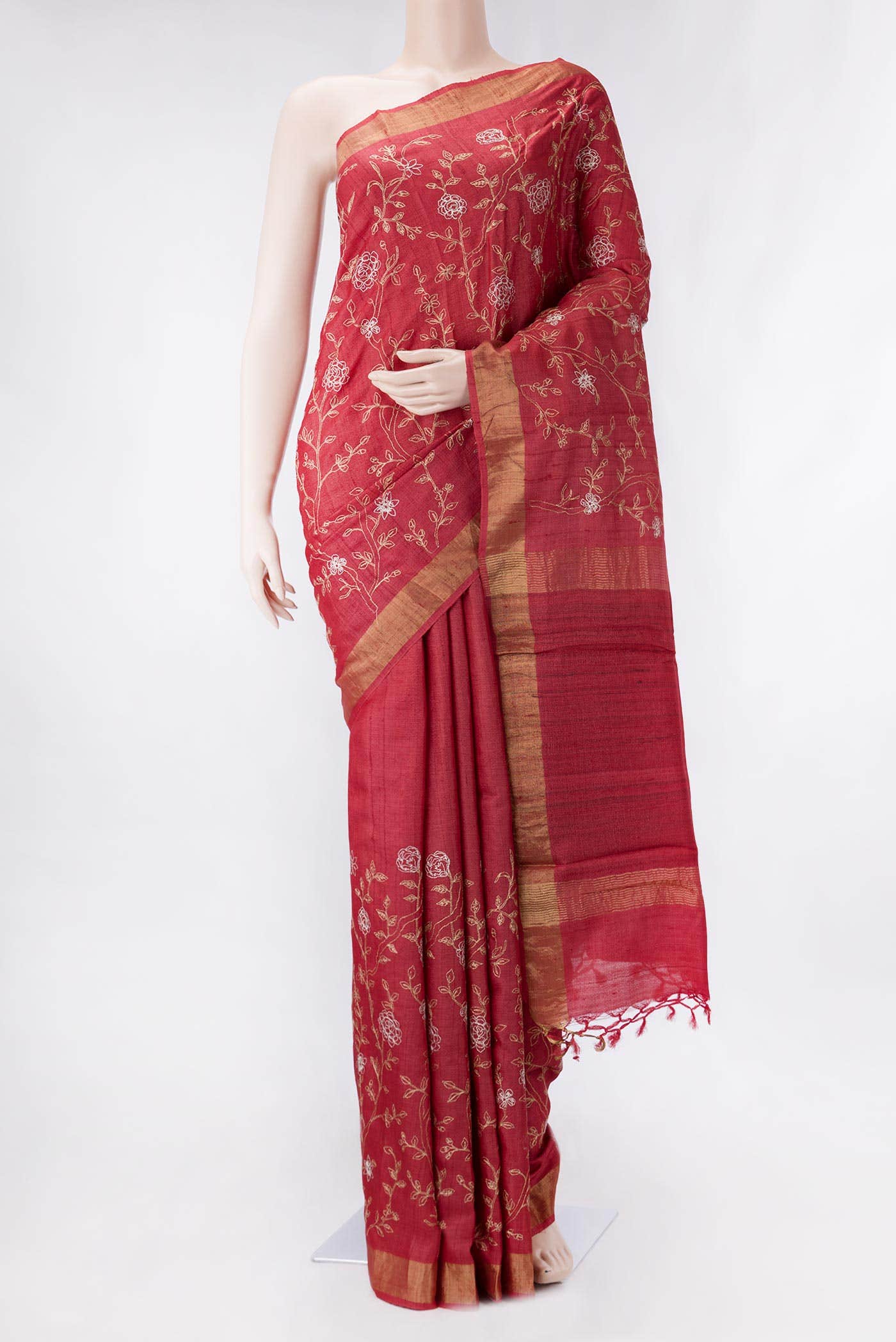 Maroon Dual Tone Tussar Silk Saree
