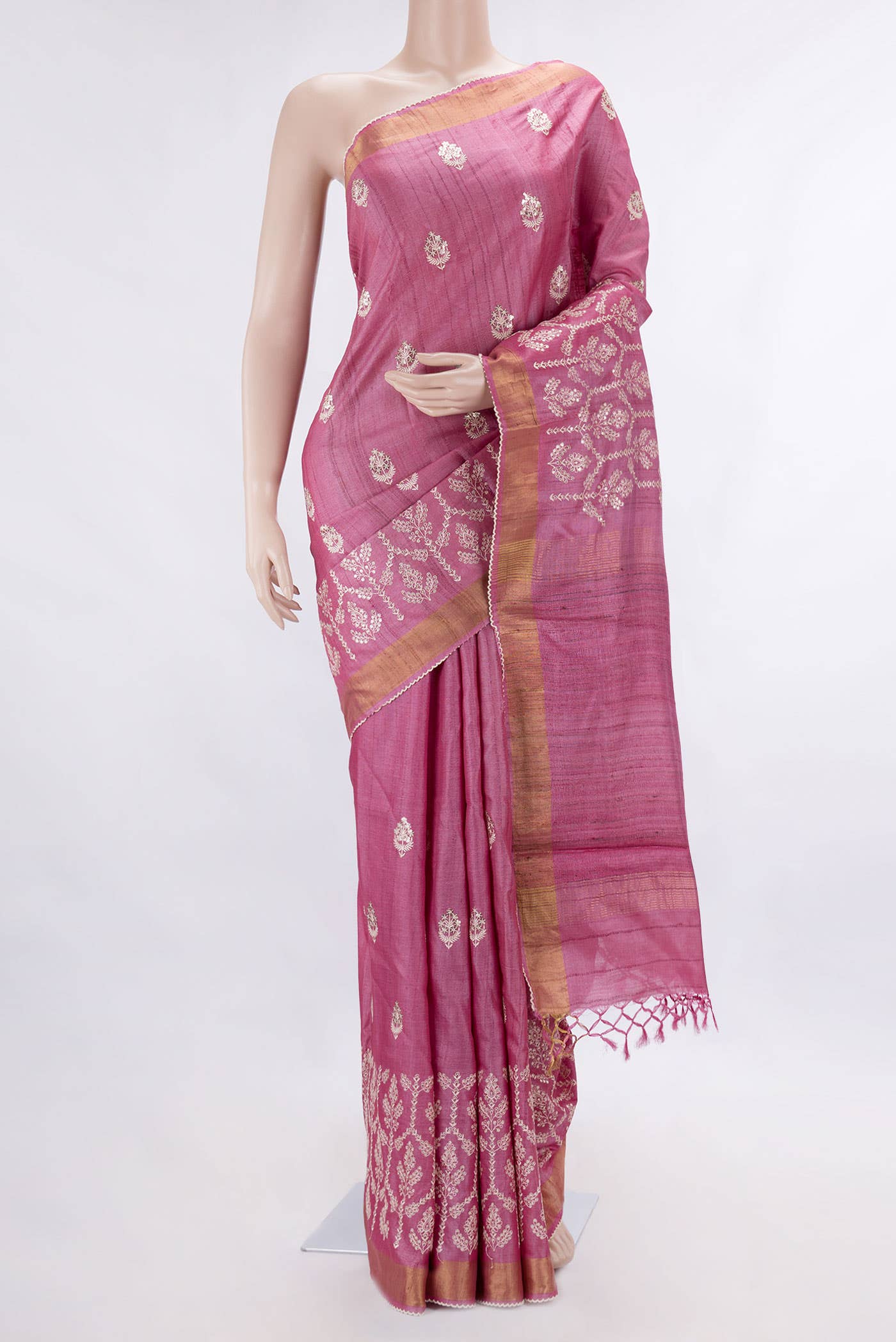 Pink Dual Tone Tussar Silk Saree