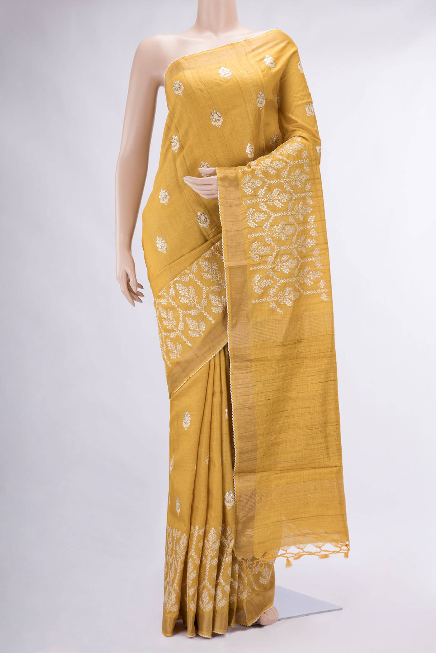 Mustard Tussar Silk Saree