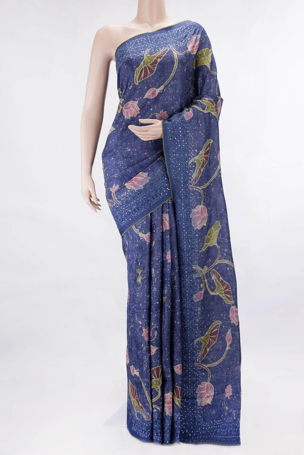 Navy Blue Dual Tone Tussar Silk Saree