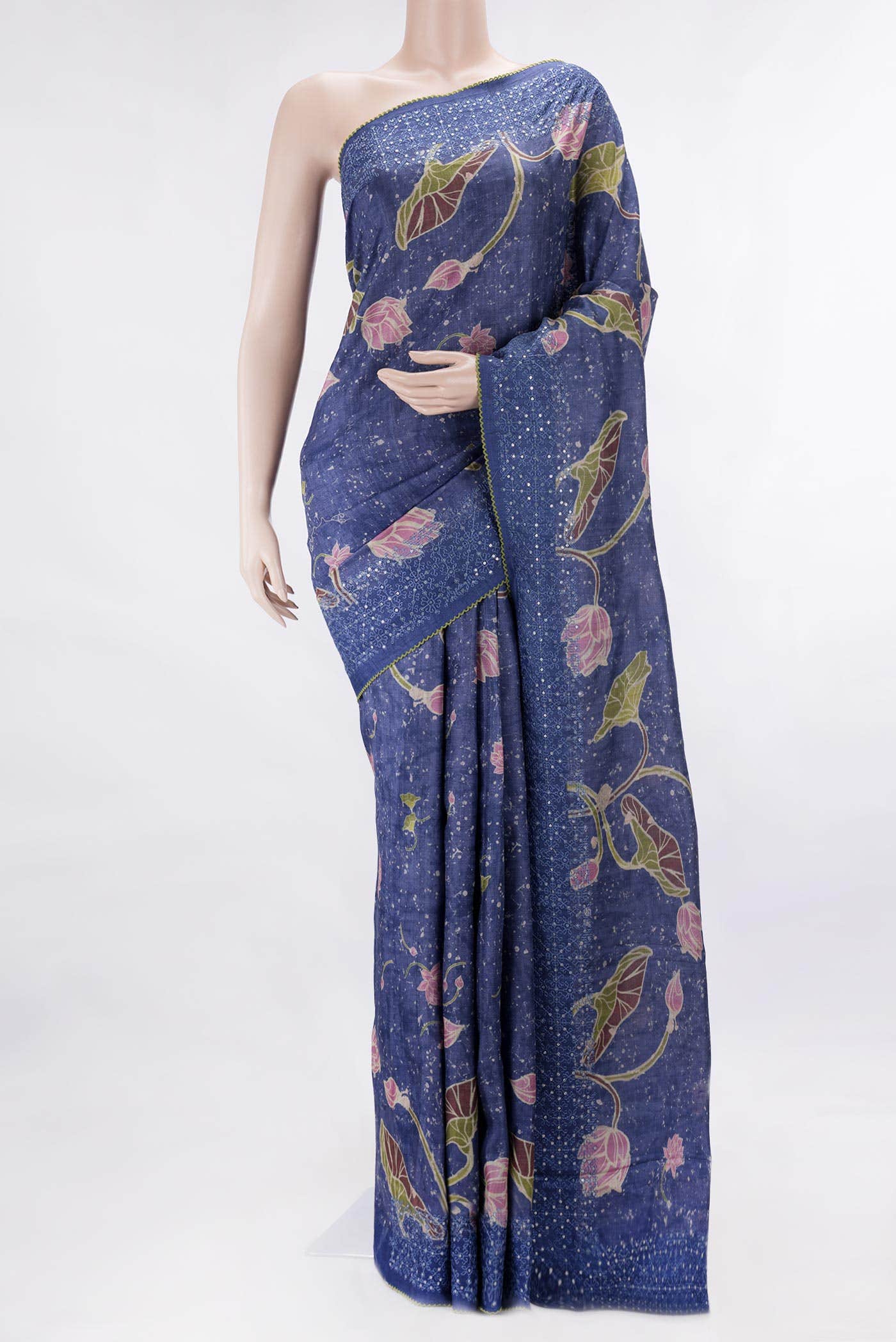 Navy Blue Dual Tone Tussar Silk Saree