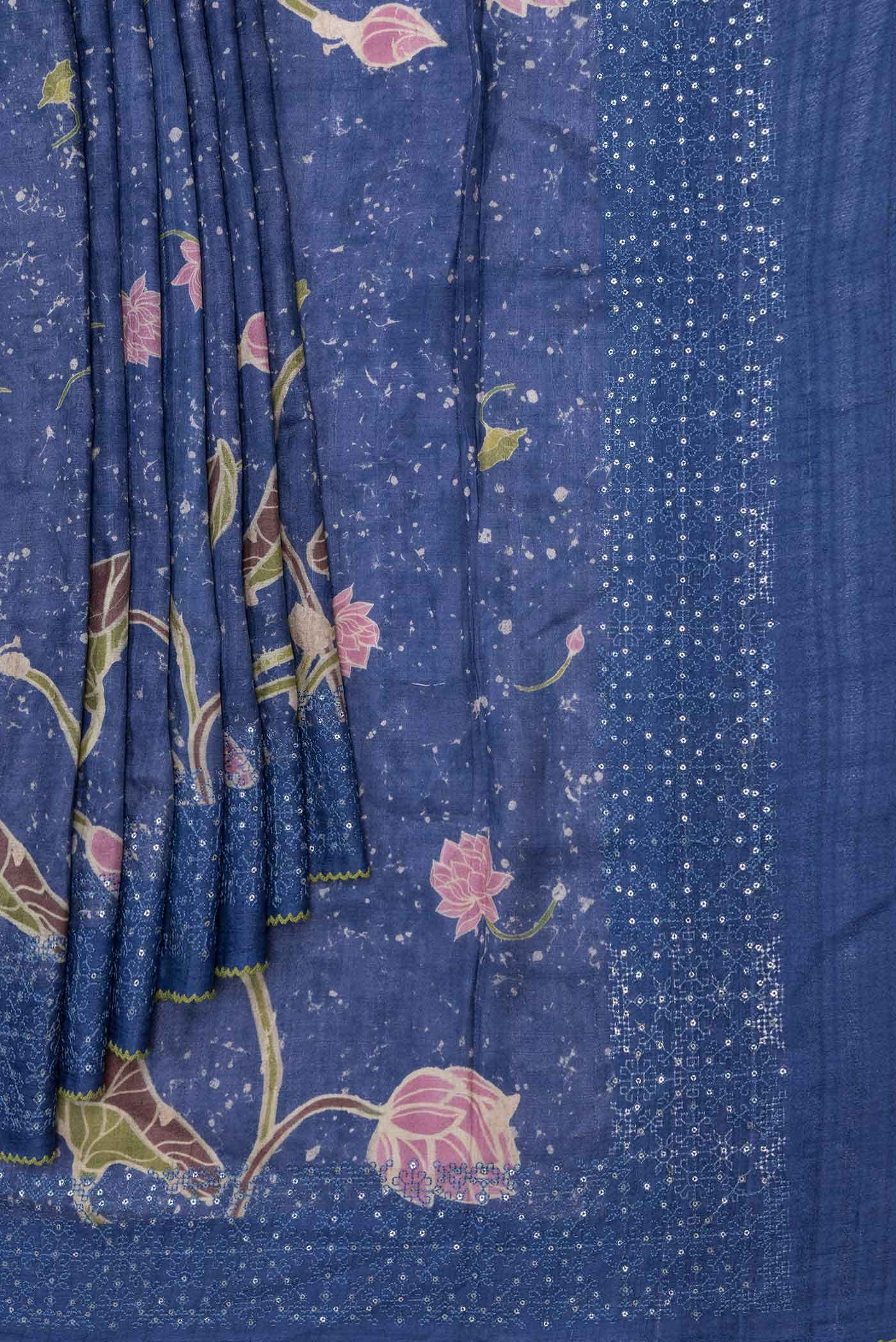Navy Blue Dual Tone Tussar Silk Saree