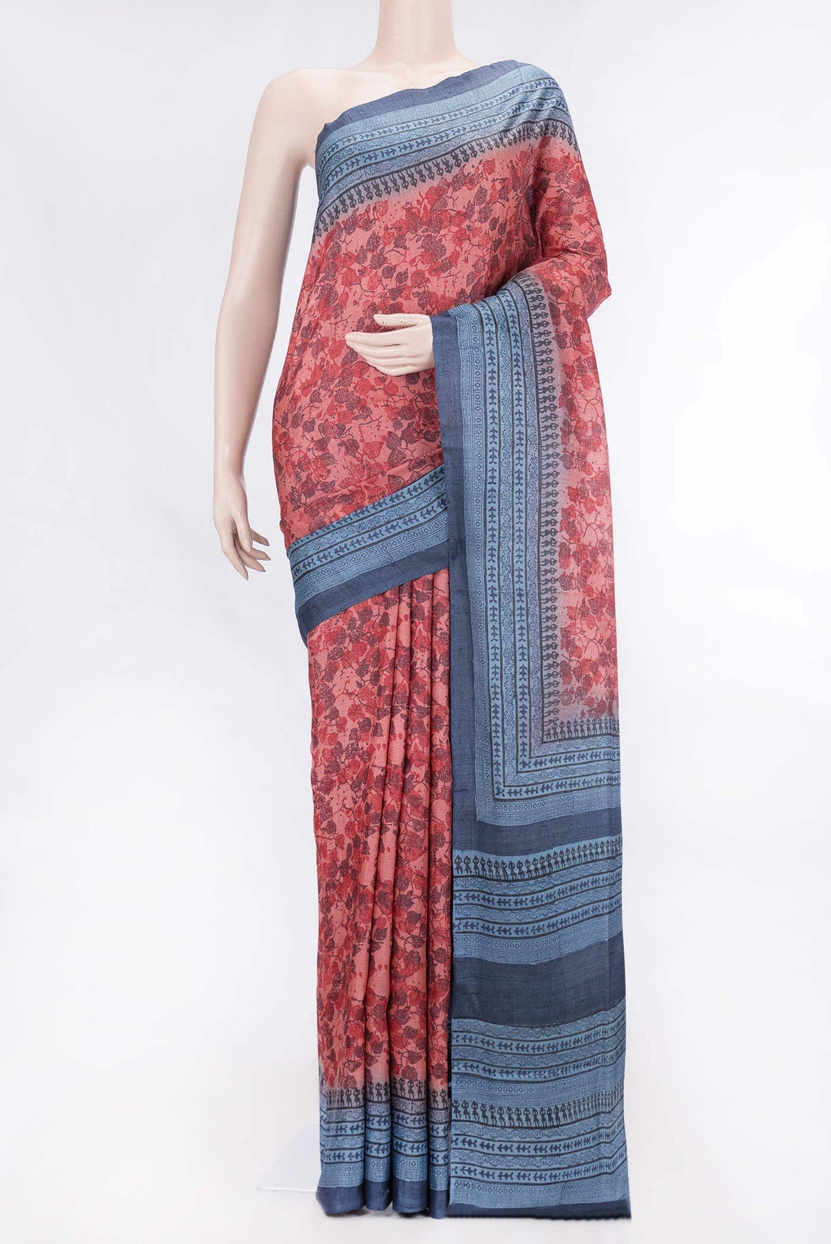 Coral Tussar Silk Saree