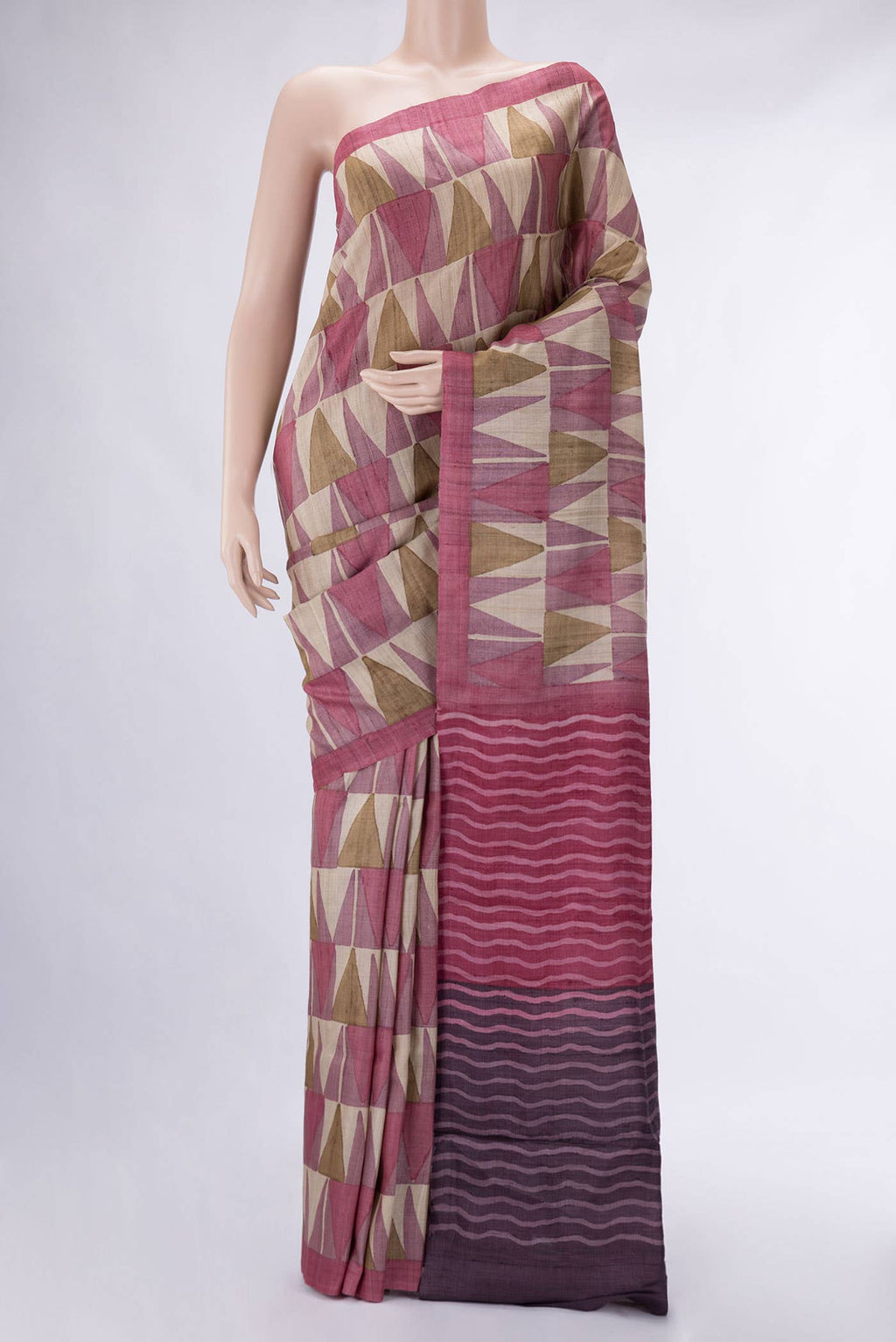 Beige Tussar Silk Saree