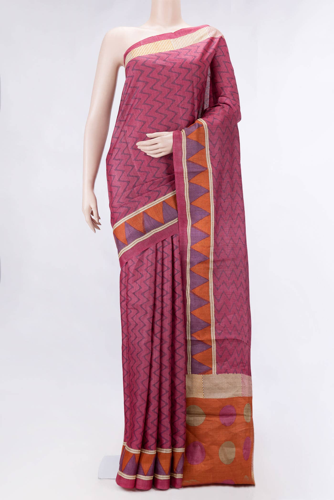 Pink Dual Tone Tussar Silk Saree