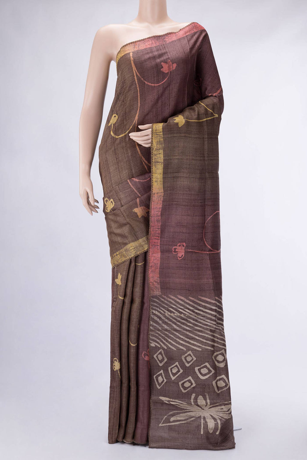 Brown Tussar Silk Saree