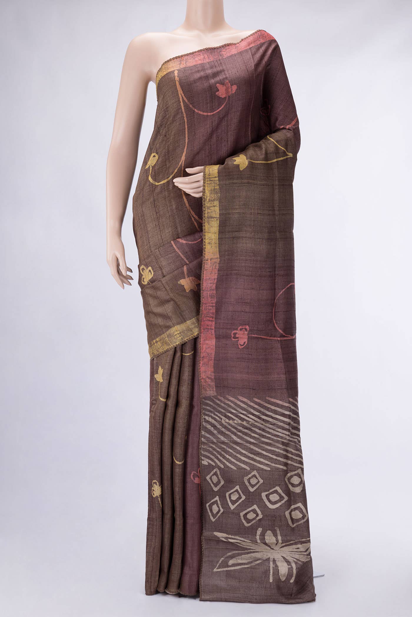 Brown Tussar Silk Saree