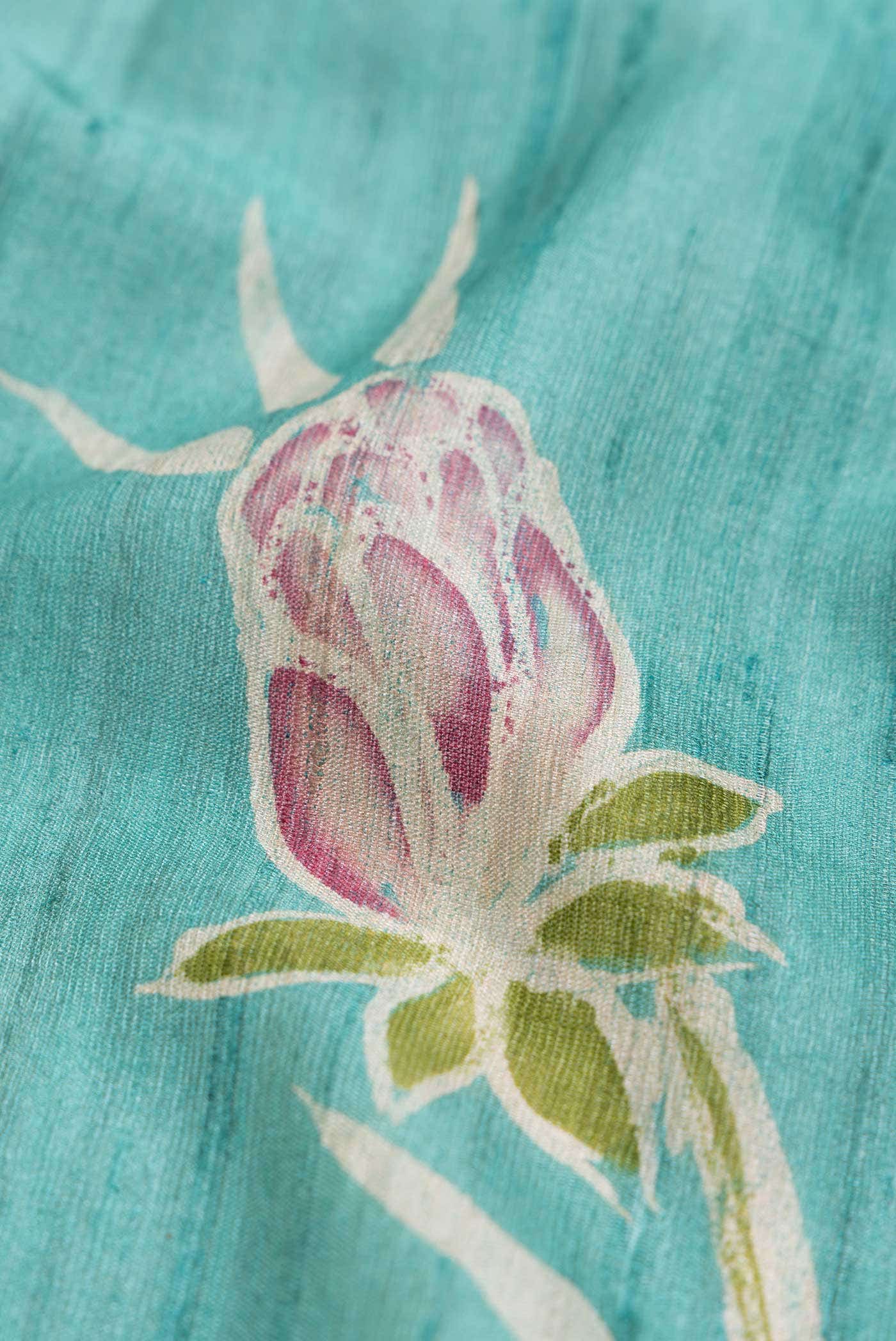 Sea Green Tussar Silk Saree