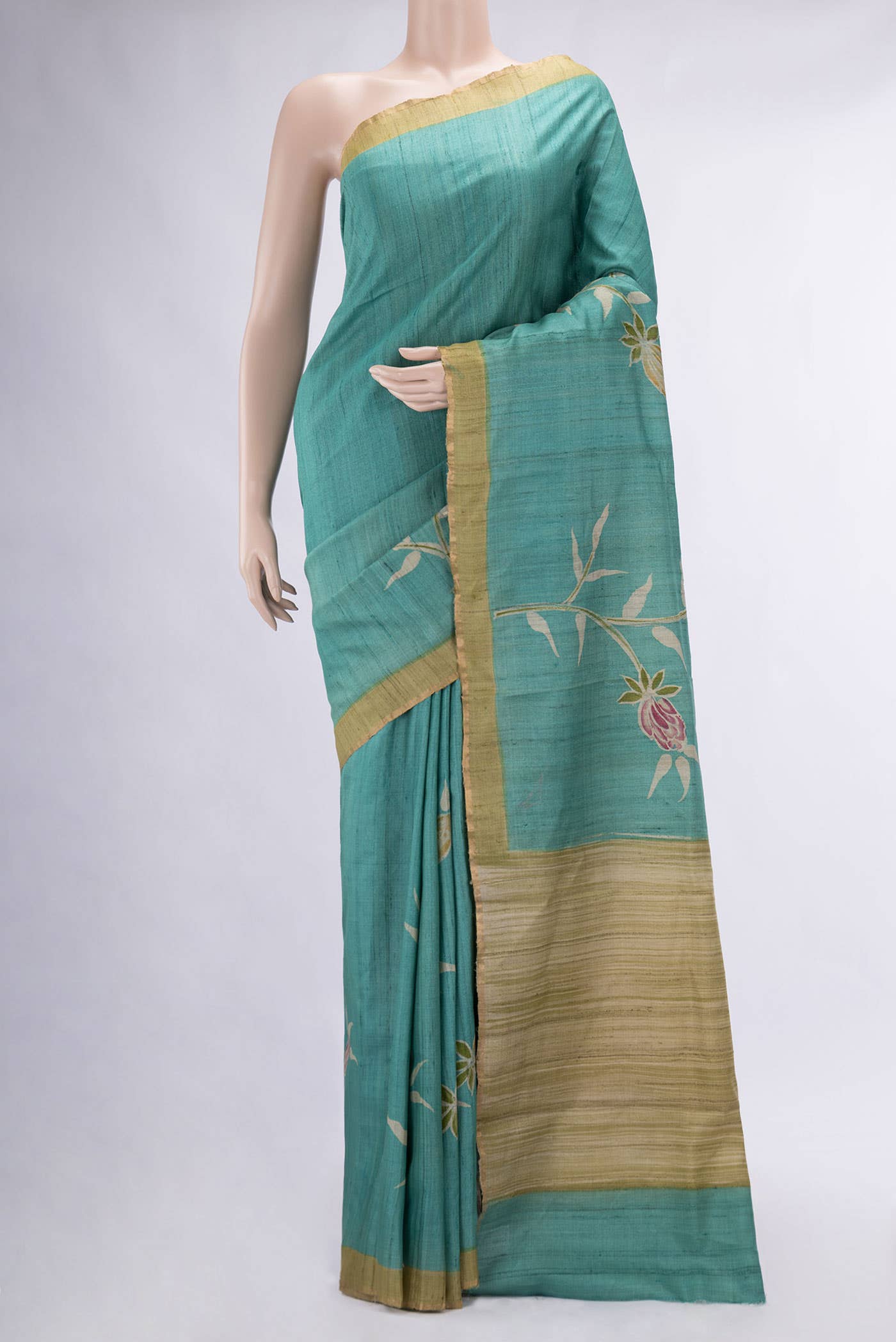 Sea Green Tussar Silk Saree