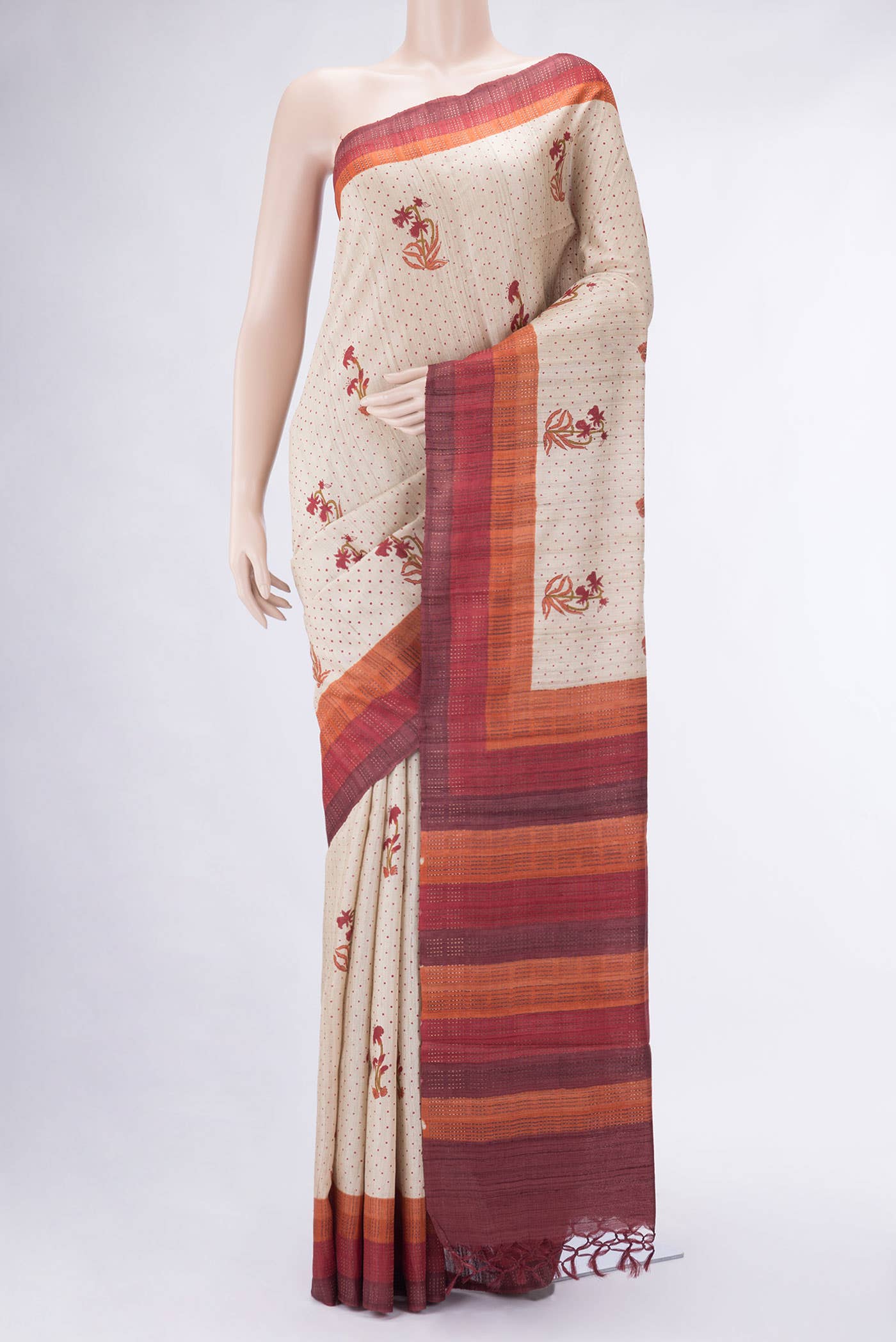 Beige Dual Tone Tussar Silk Saree