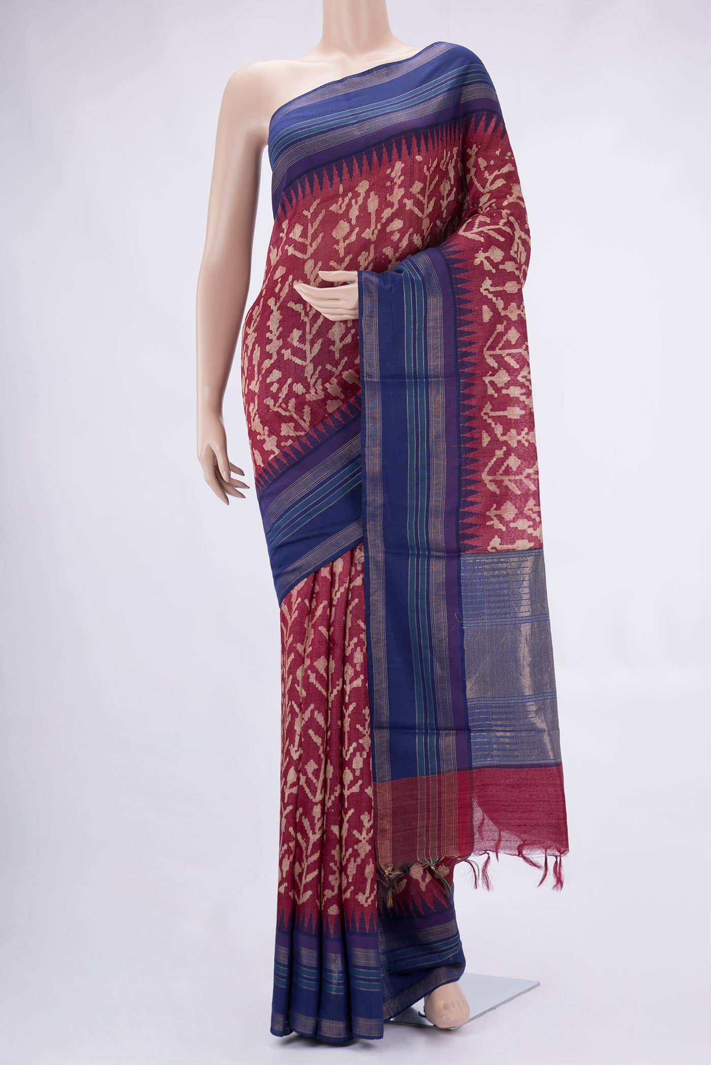 Maroon Tussar Silk Saree