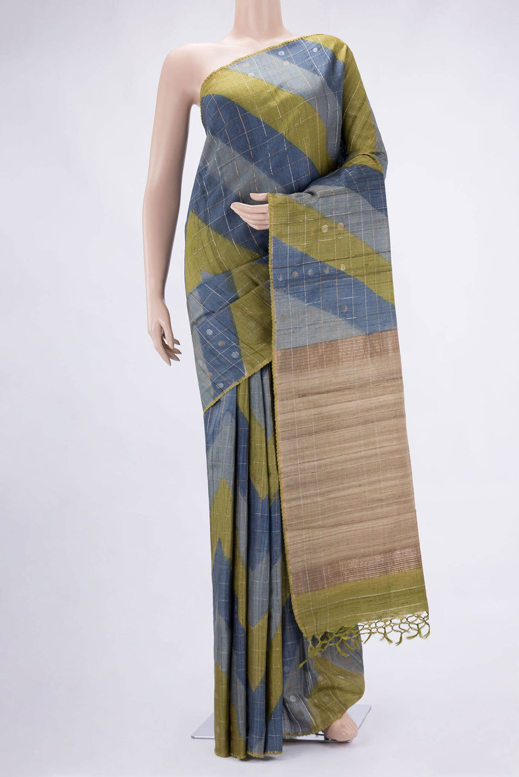 Green and Grey Dual Tone Tussar Silk Saree