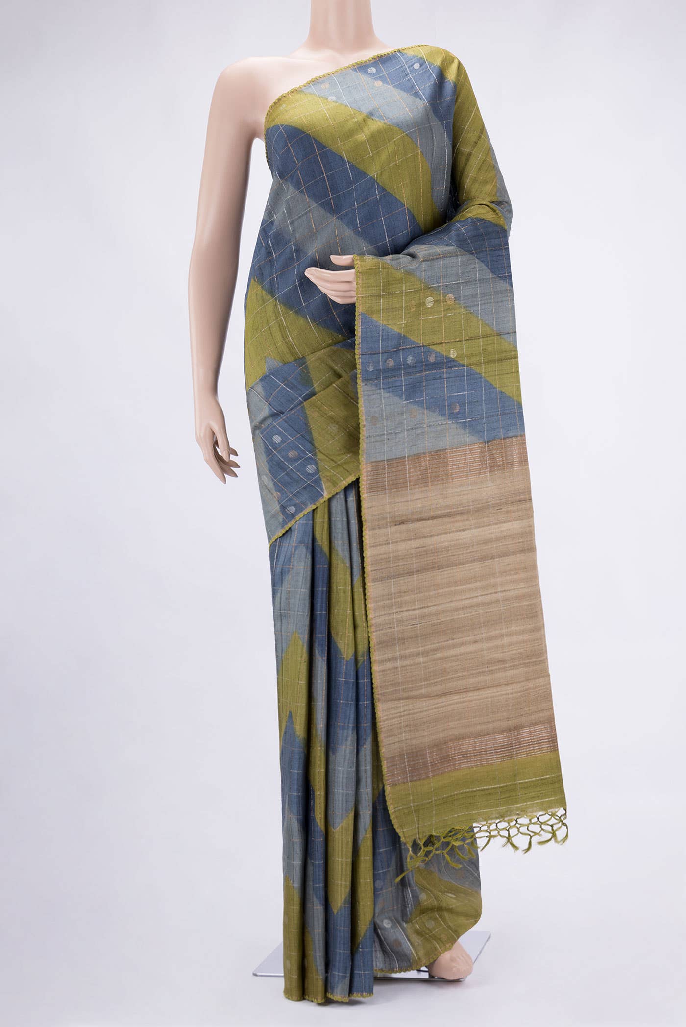Green and Grey Dual Tone Tussar Silk Saree