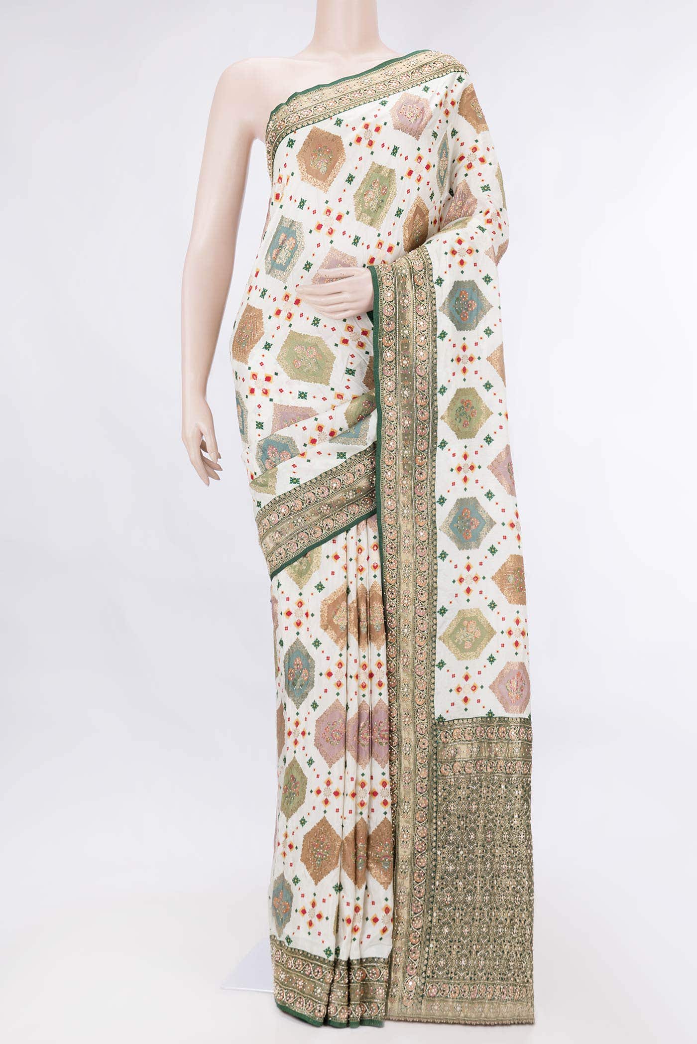 Off White Dual Tone Banarasi Georgette Saree