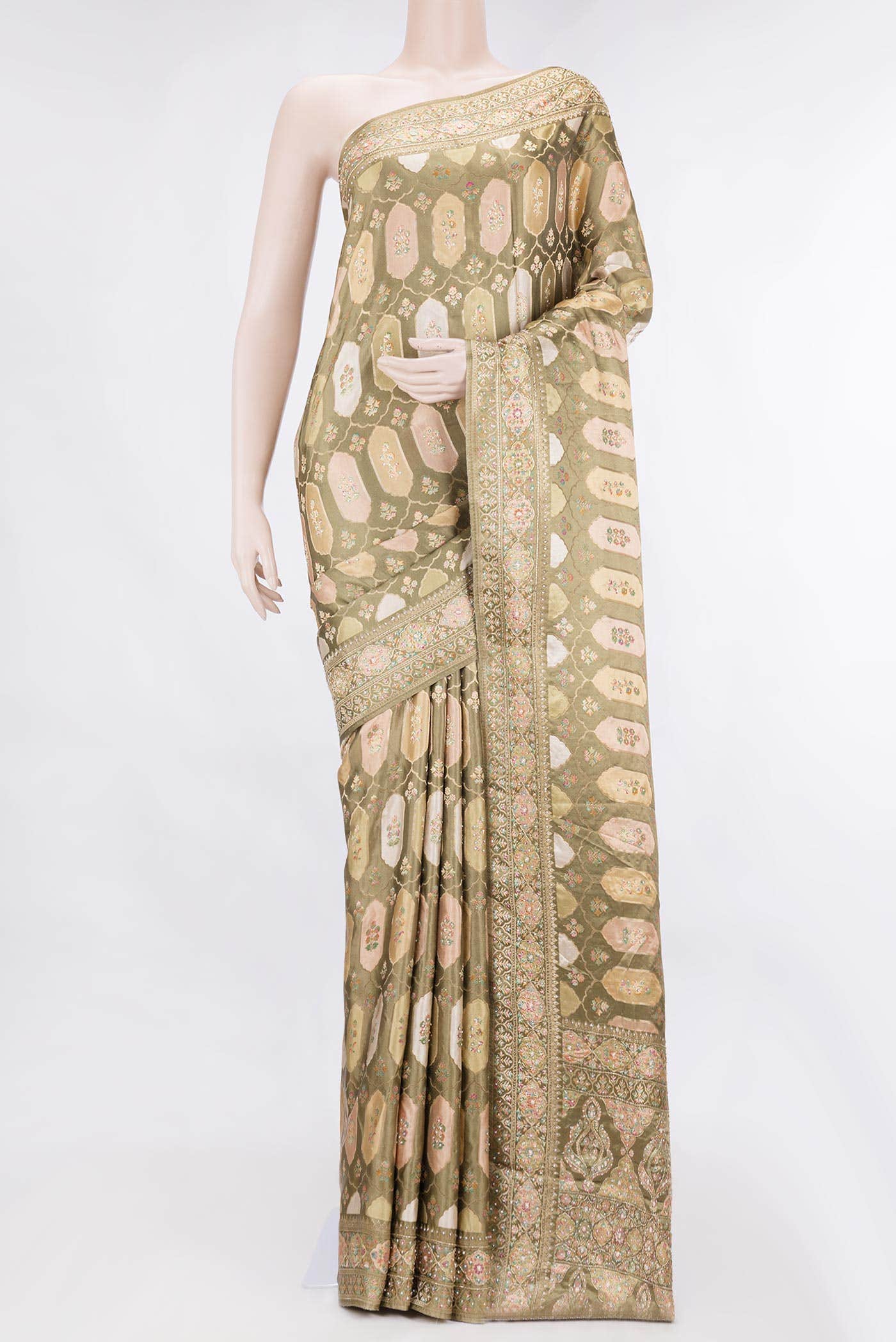 Mehandi Green Dual Tone Mysore Crepe Saree