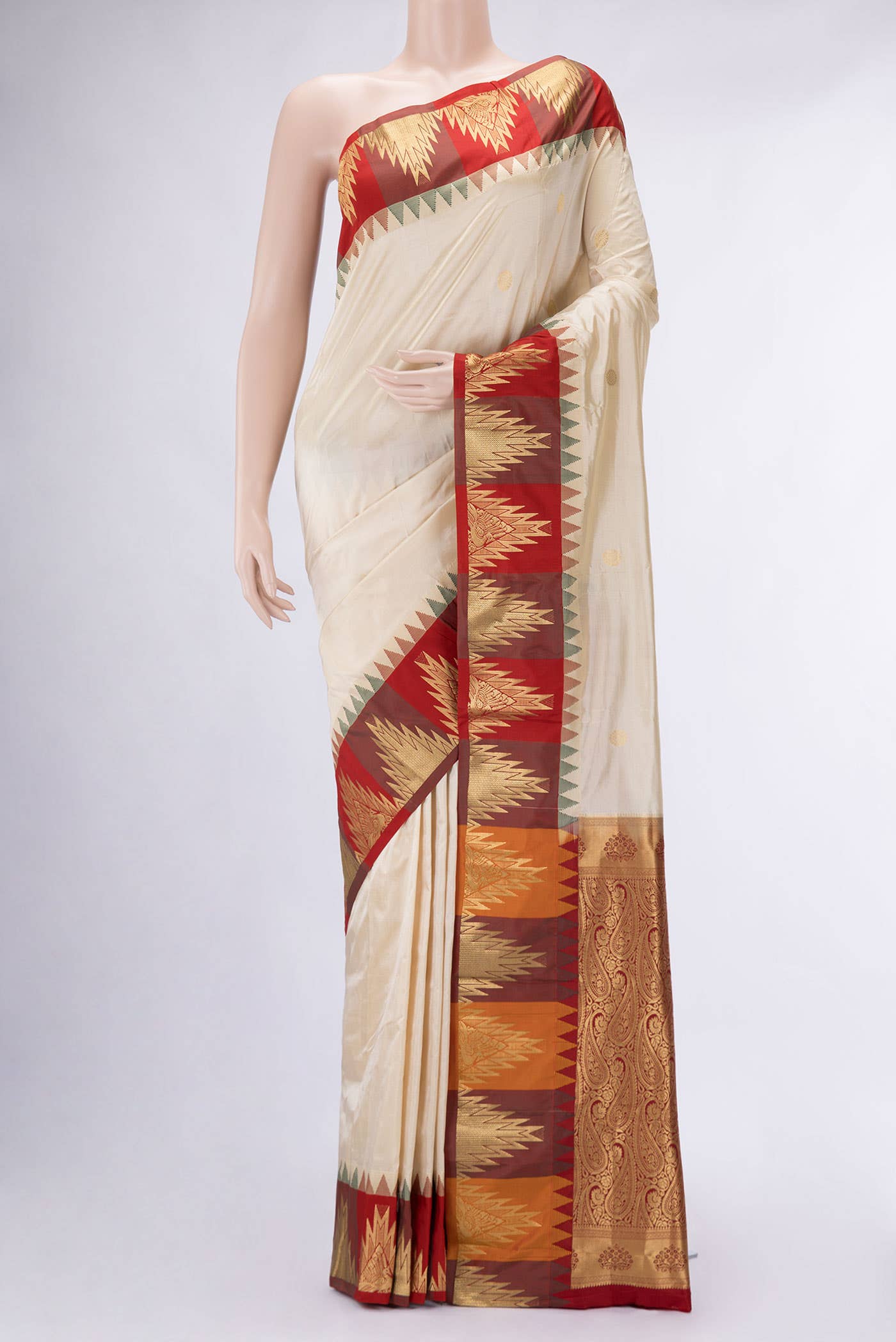 Beige Kanchipuram Silk Saree