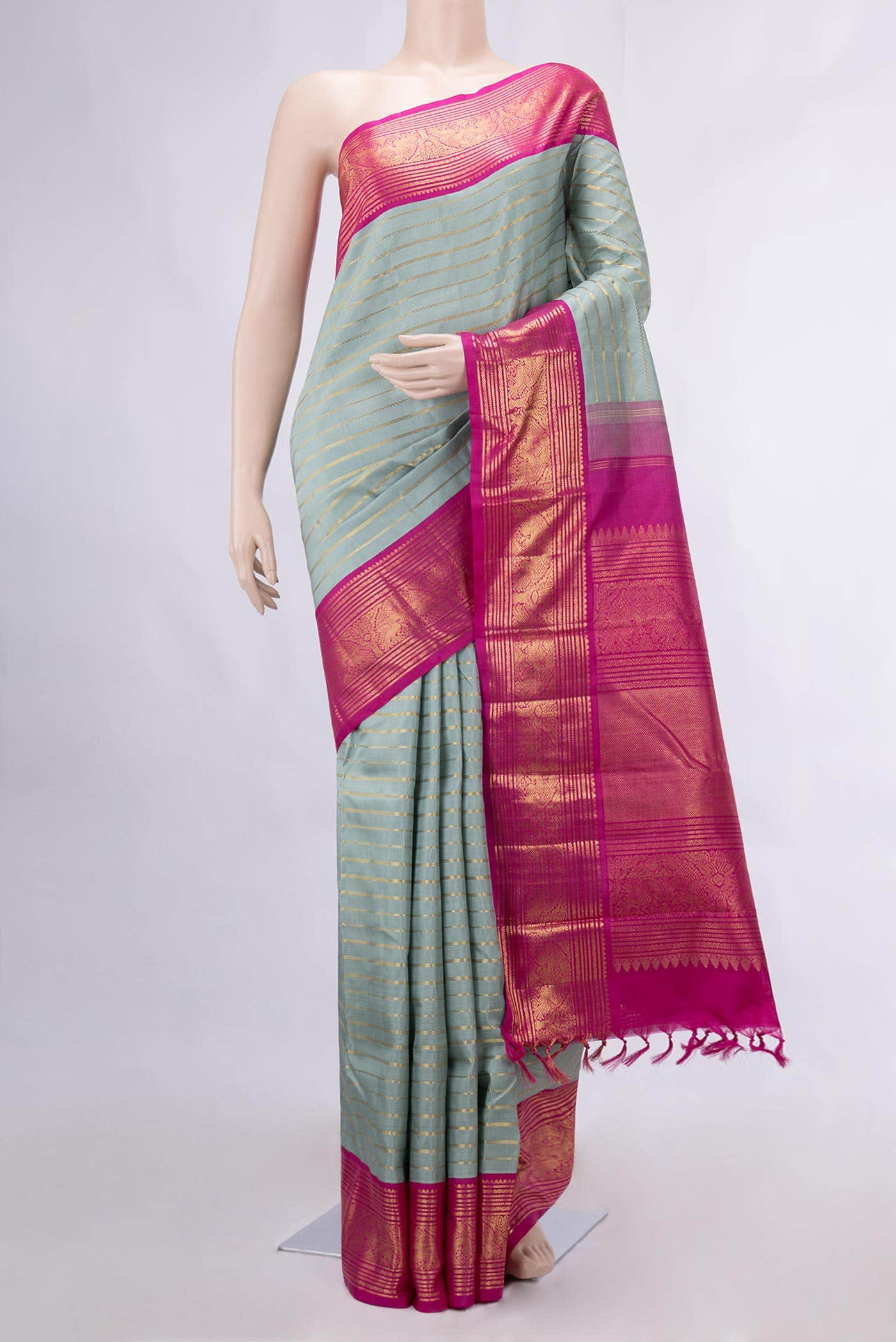 Pure Silk Pure Zari Davys Grey Kanchipuram Saree