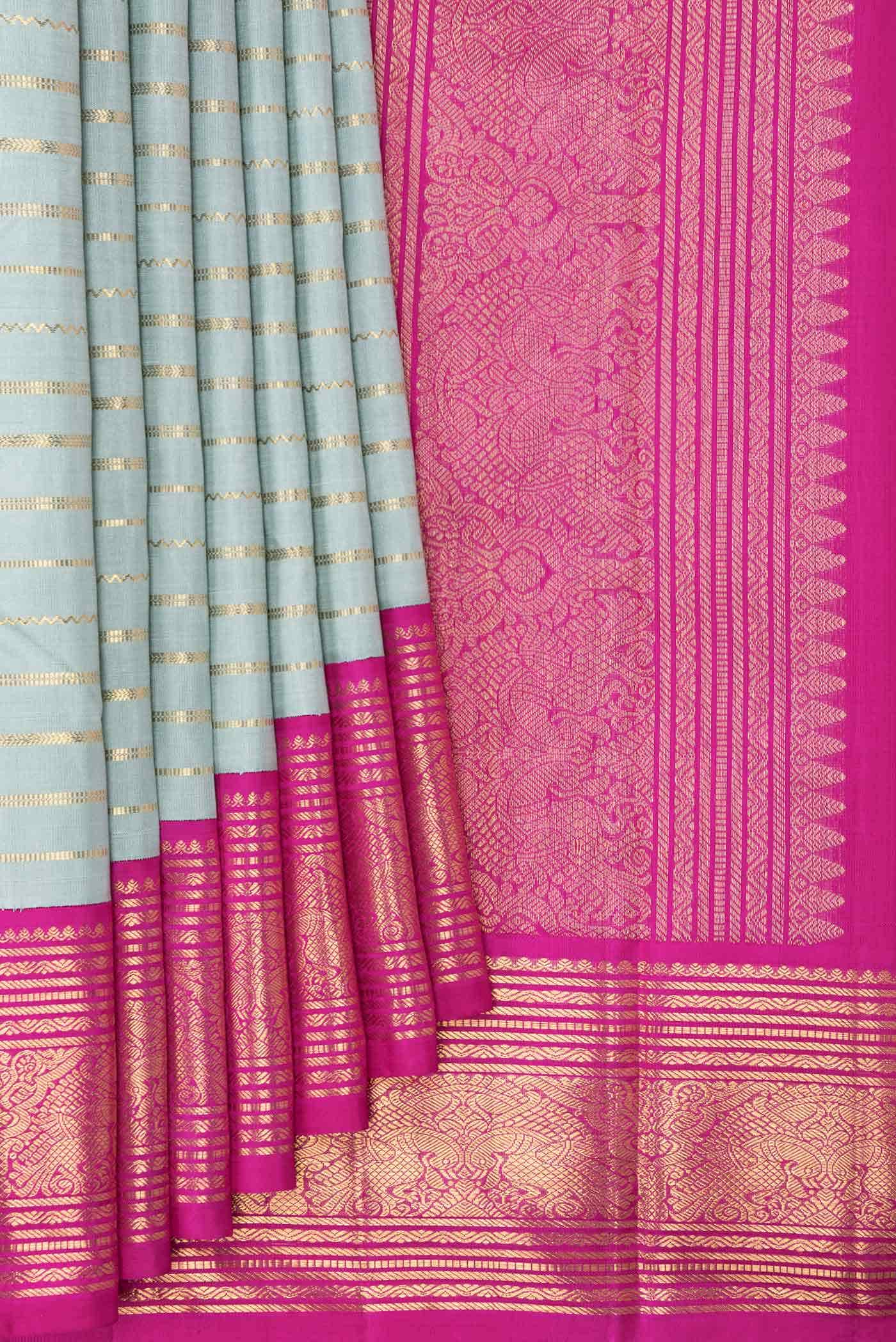 Pure Silk Pure Zari Davys Grey Kanchipuram Saree