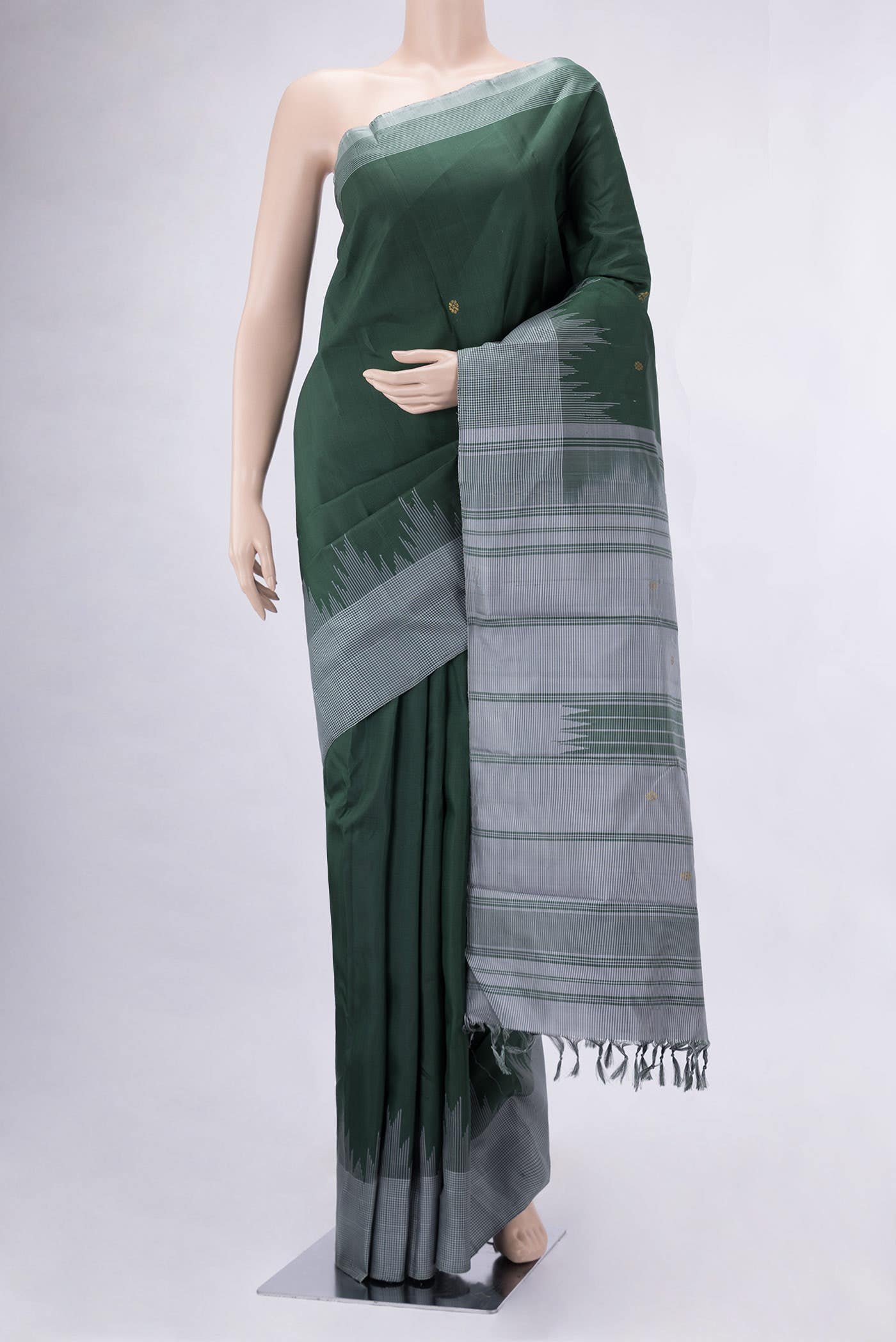 Bottle Green Dual Tone Kanchipuram Silk Saree