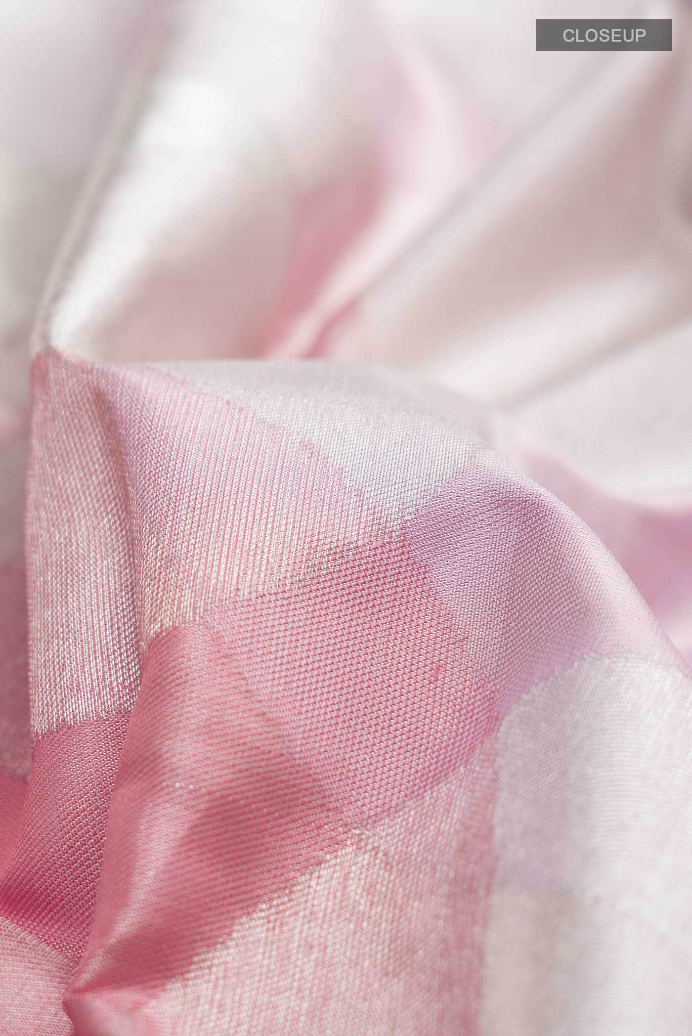 Rose Pink  with Silver Dual Tone Kanchipuram Tissue Silk Saree