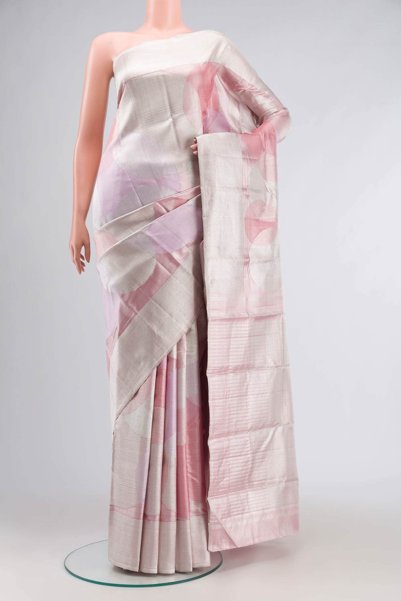 Rose Pink  with Silver Dual Tone Kanchipuram Tissue Silk Saree