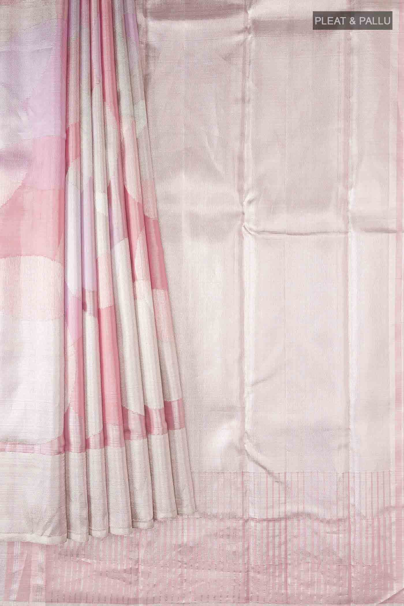 Rose Pink  with Silver Dual Tone Kanchipuram Tissue Silk Saree
