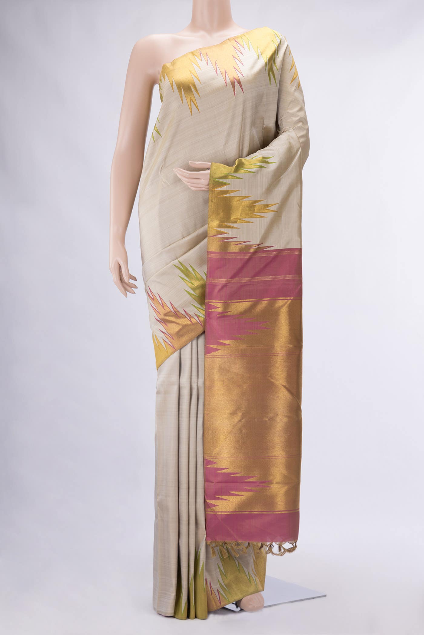 Beige Kanchipuram Silk Saree