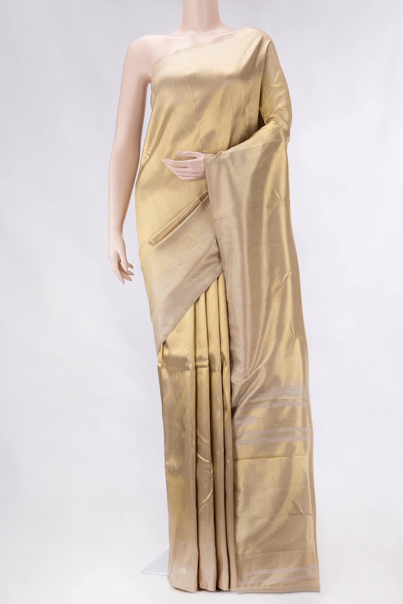 Beige Dual Tone Kanchipuram Tissue Silk Saree