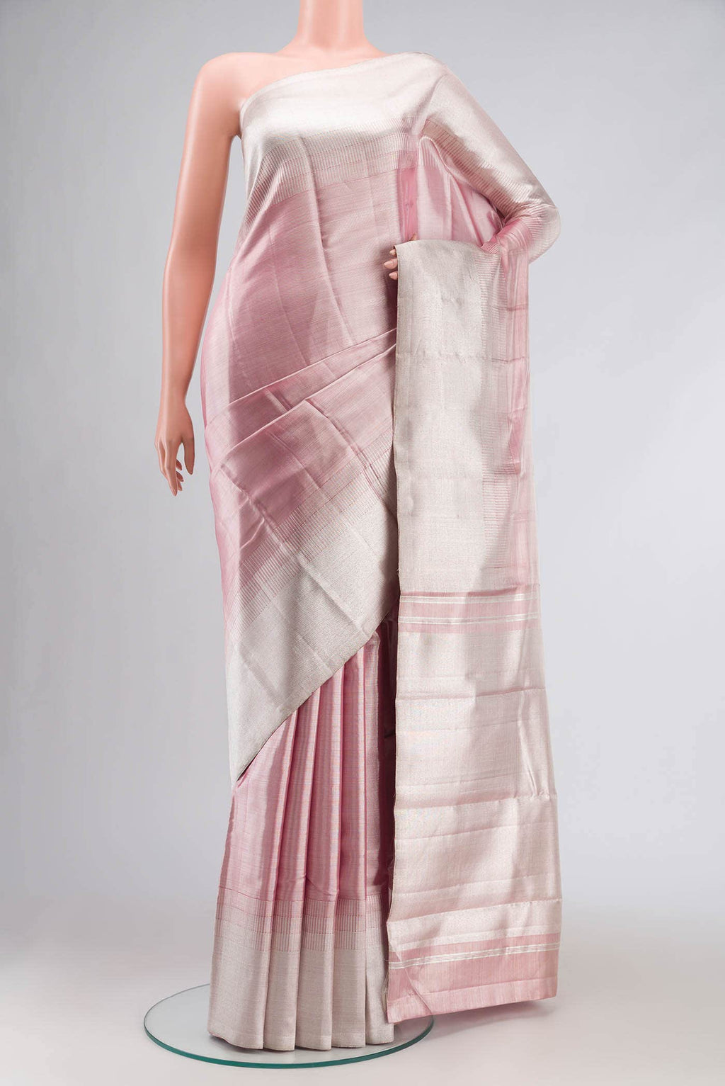 Pink with Silver Dual Tone Kanchipuram Tissue Silk Saree