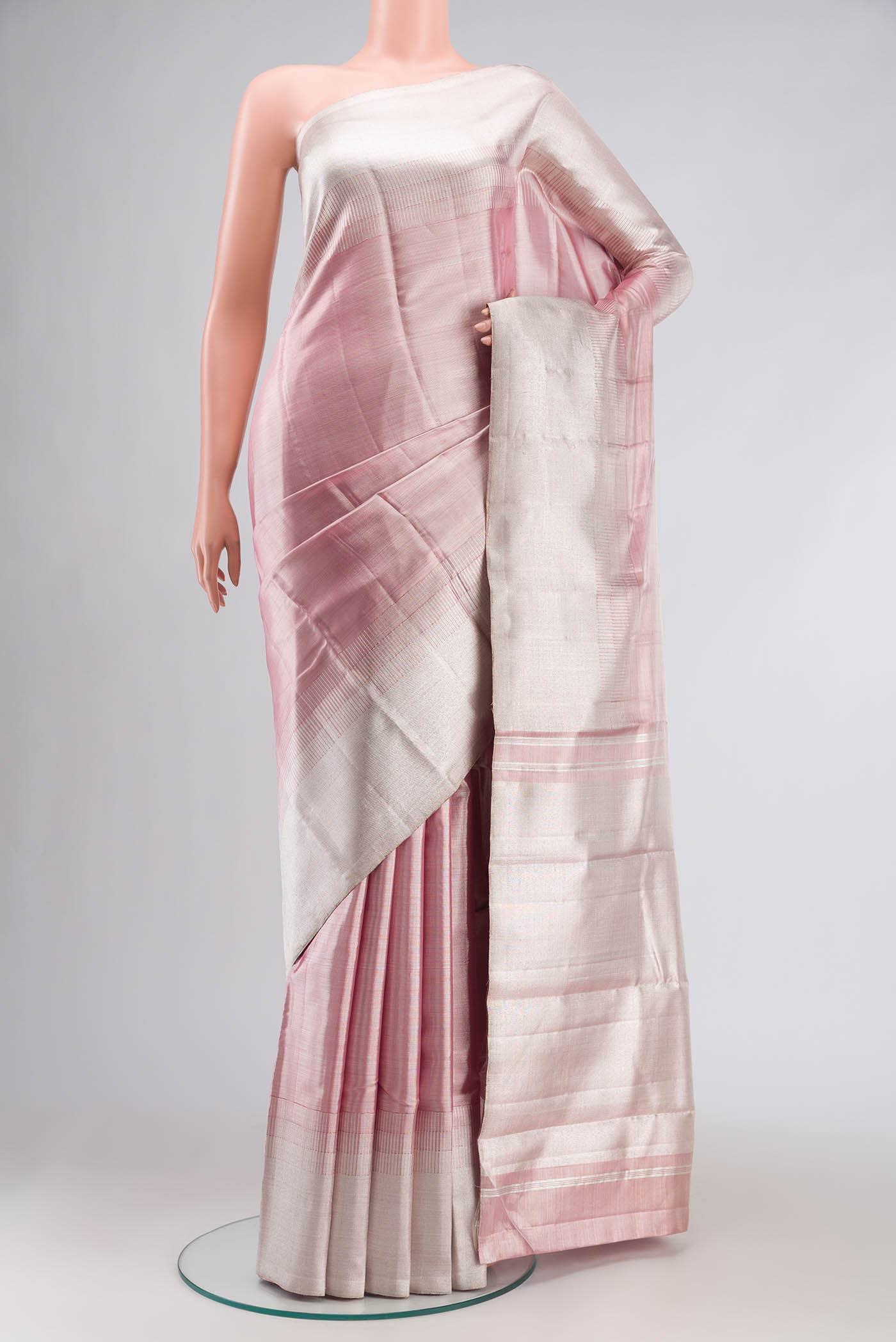 Pink with Silver Dual Tone Kanjivaram Tissue Silk Saree