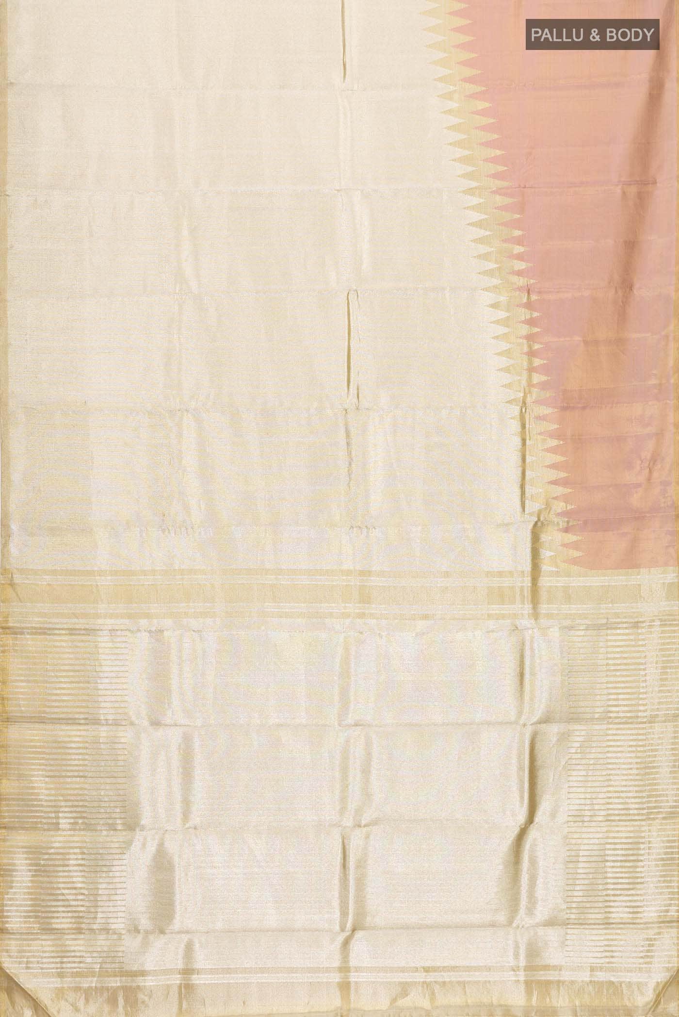 Gold with Rose Gold Dual Tone Kanchipuram Tissue Silk Saree