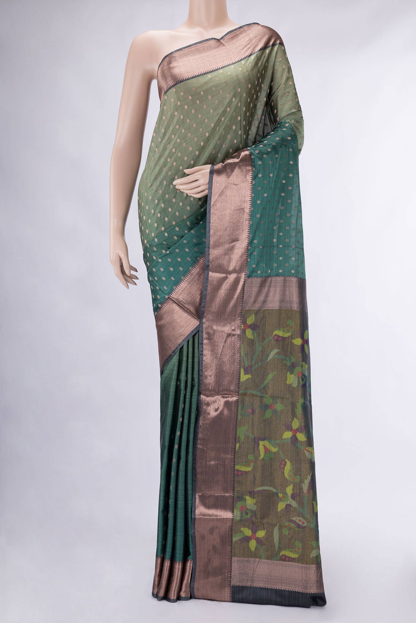 Green Dual Tone Blended Soft Silk Saree