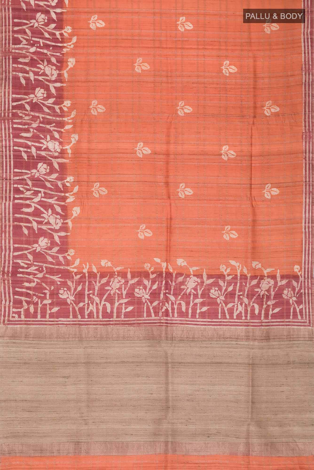 Orange Bhagalpuri Tussar Silk Saree