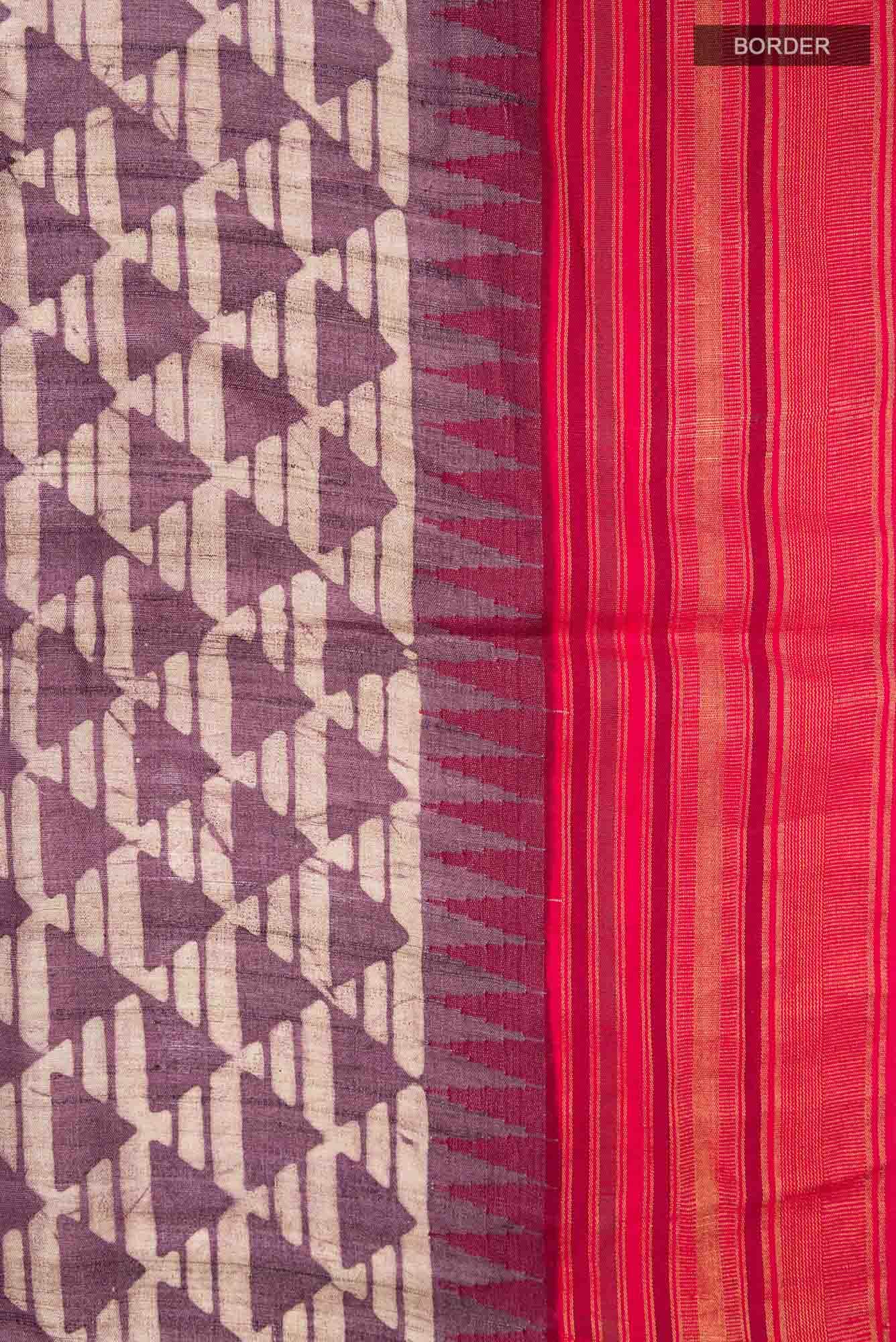 Dark Mauve Bhagalpuri Tussar Silk Saree