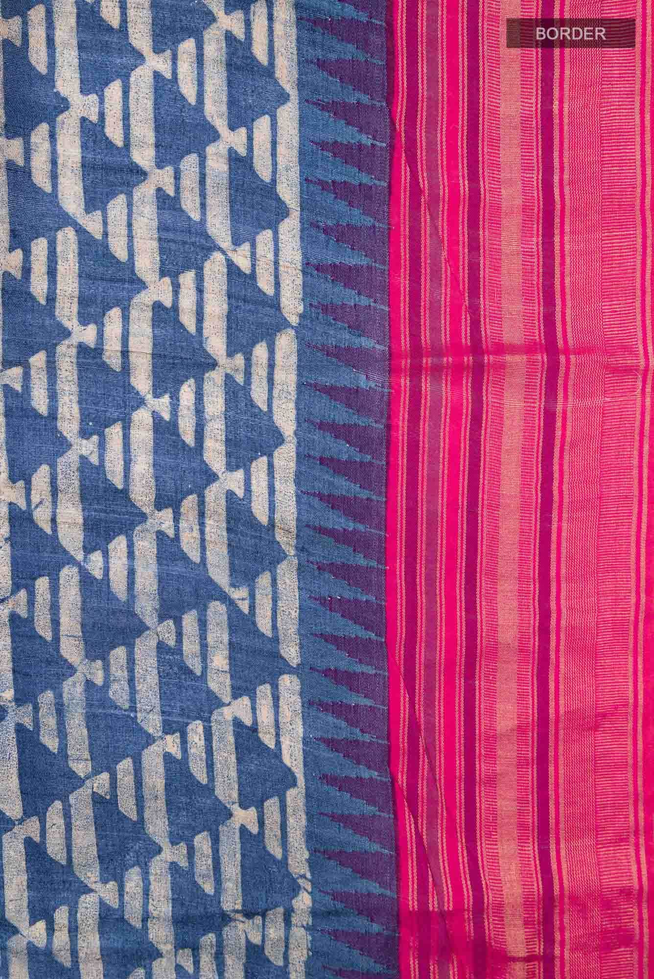Blue Bhagalpuri Tussar Silk Saree