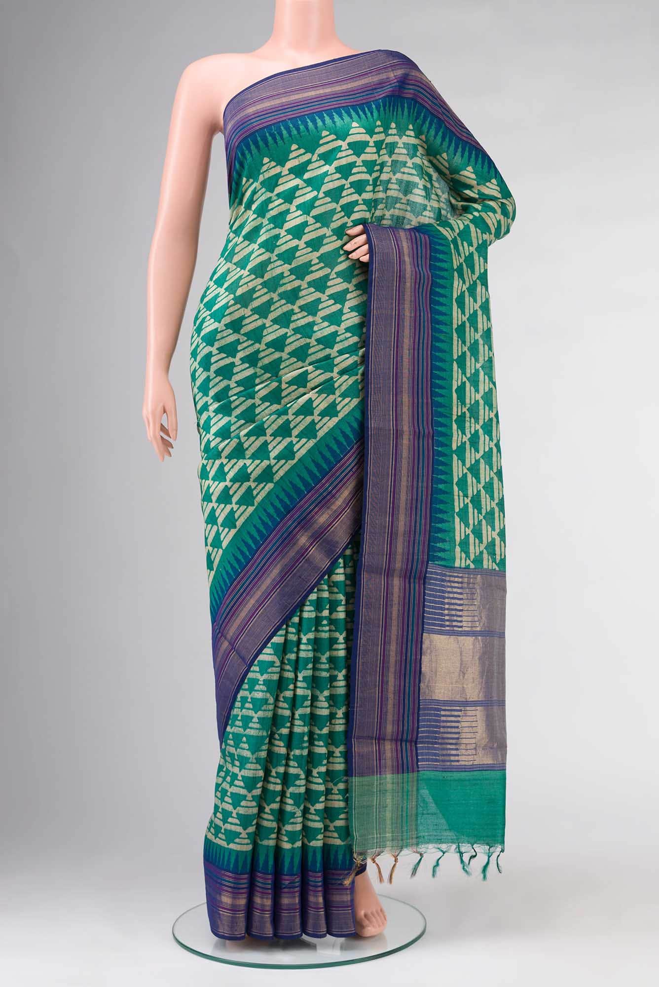 Green Bhagalpuri Tussar Silk Saree