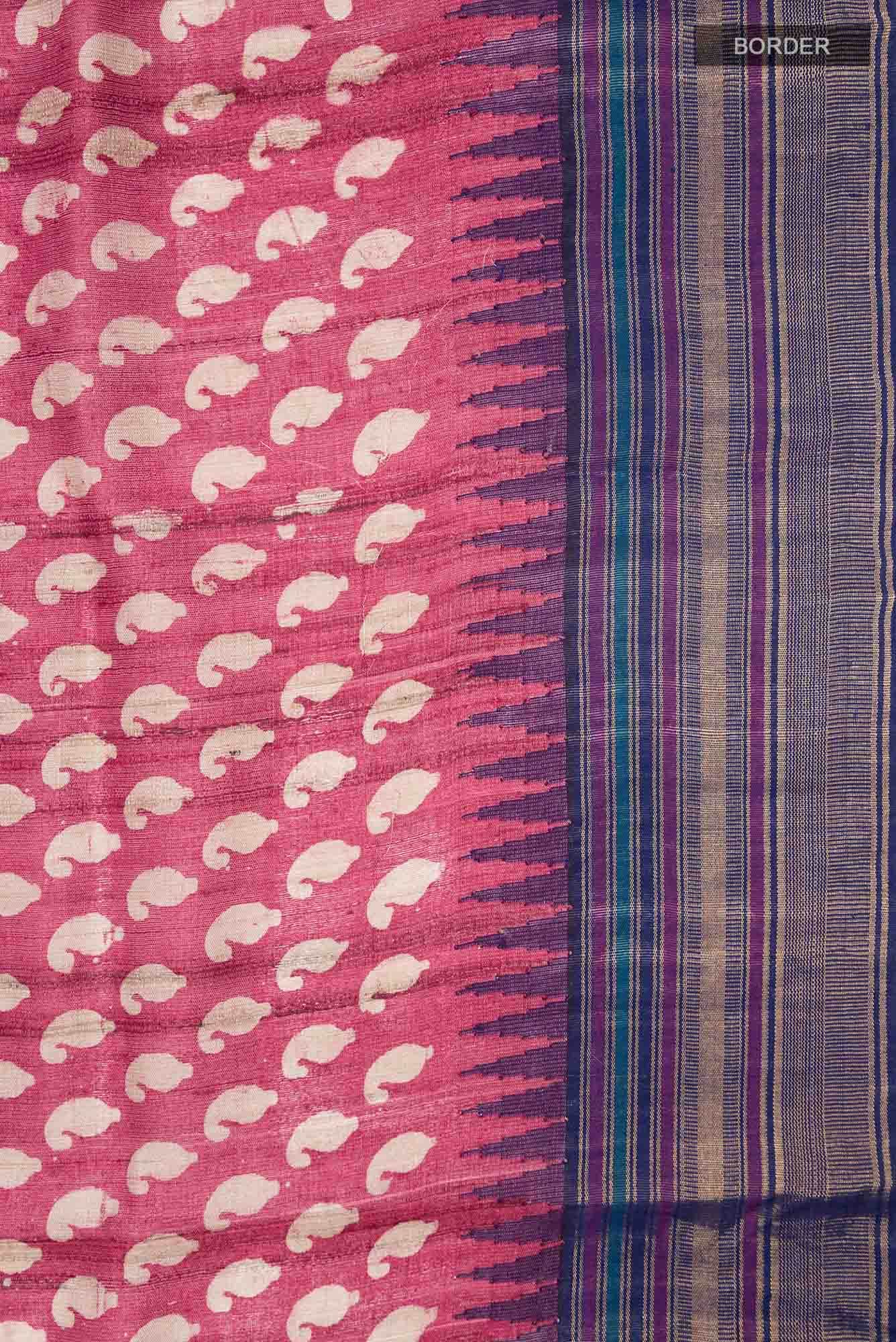 Pink Bhagalpuri Tussar Silk Saree