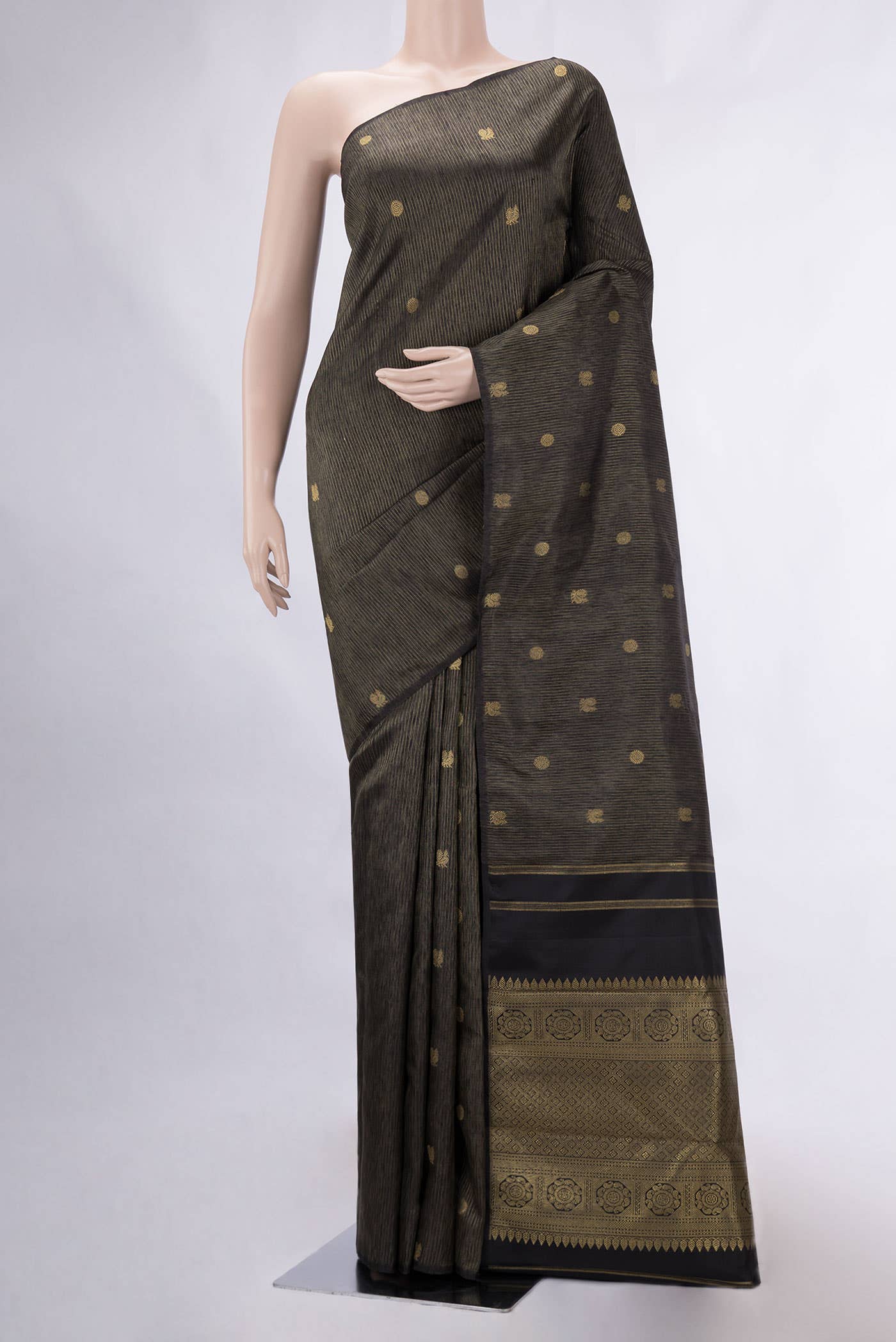 Pure Silk Pure Zari Black Dual Tone Kanchipuram Saree