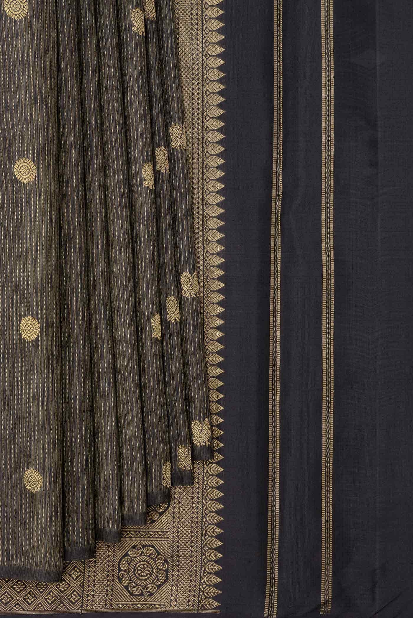 Pure Silk Pure Zari Black Dual Tone Kanchipuram Saree