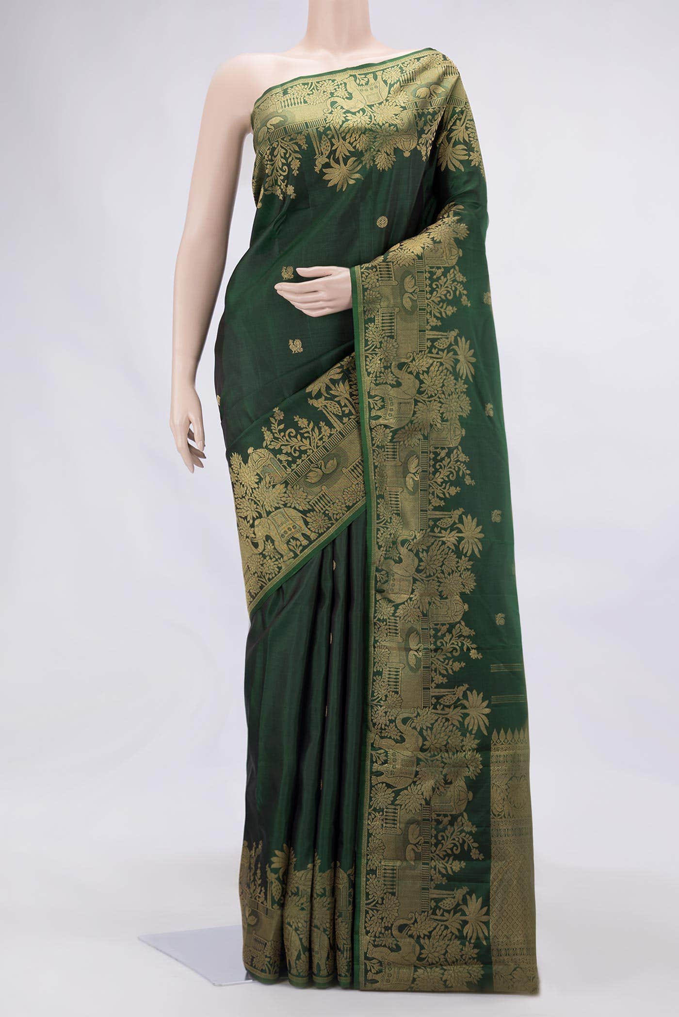 Pure Silk Pure Zari Green Dual Tone Kanchipuram Saree