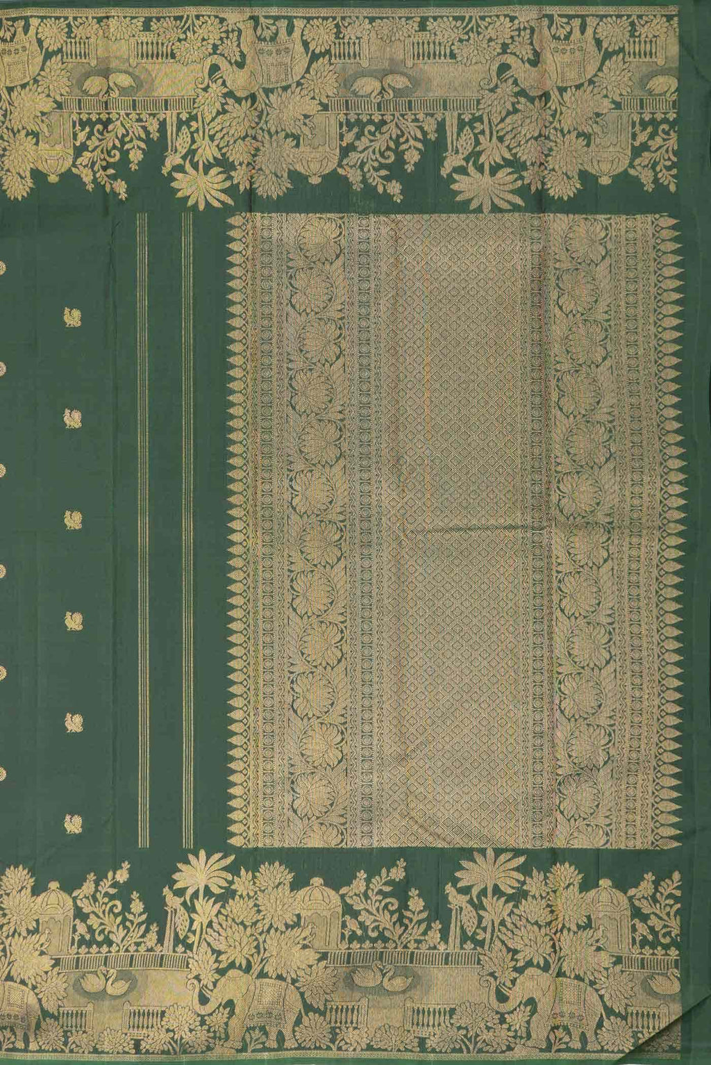 Pure Silk Pure Zari Green Dual Tone Kanchipuram Saree