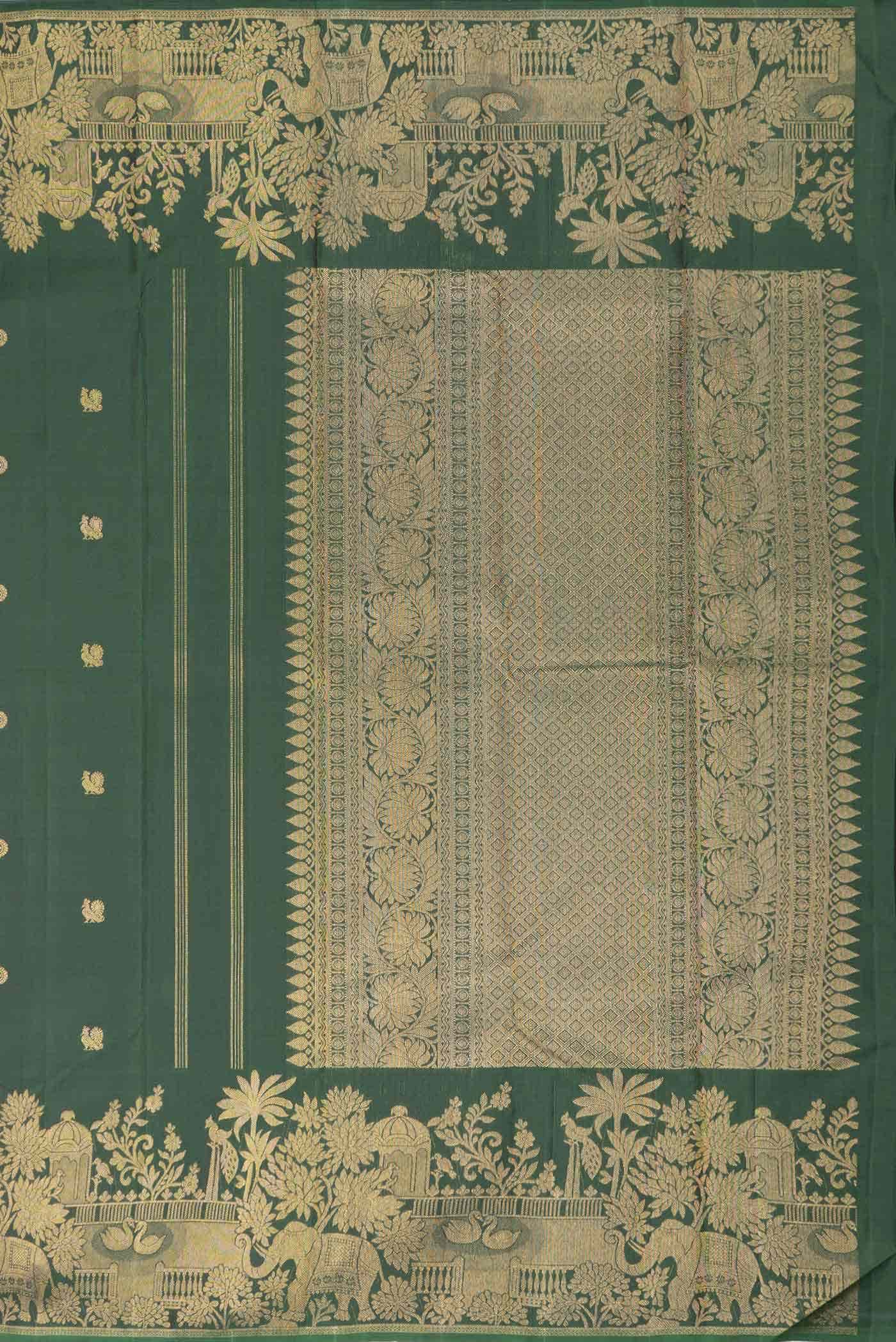 Pure Silk Pure Zari Green Dual Tone Kanchipuram Saree