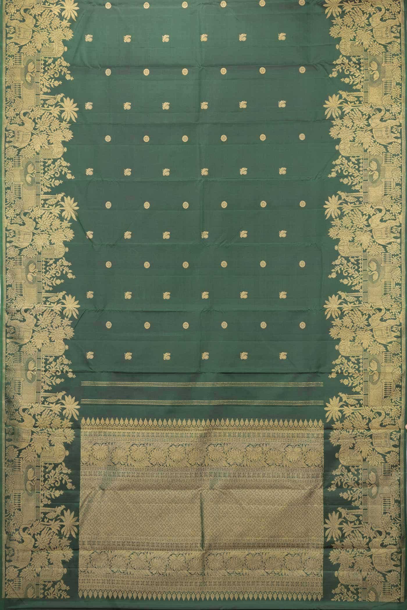 Pure Silk Pure Zari Green Dual Tone Kanchipuram Saree