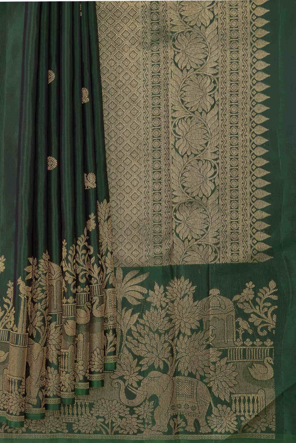 Pure Silk Pure Zari Green Dual Tone Kanchipuram Saree