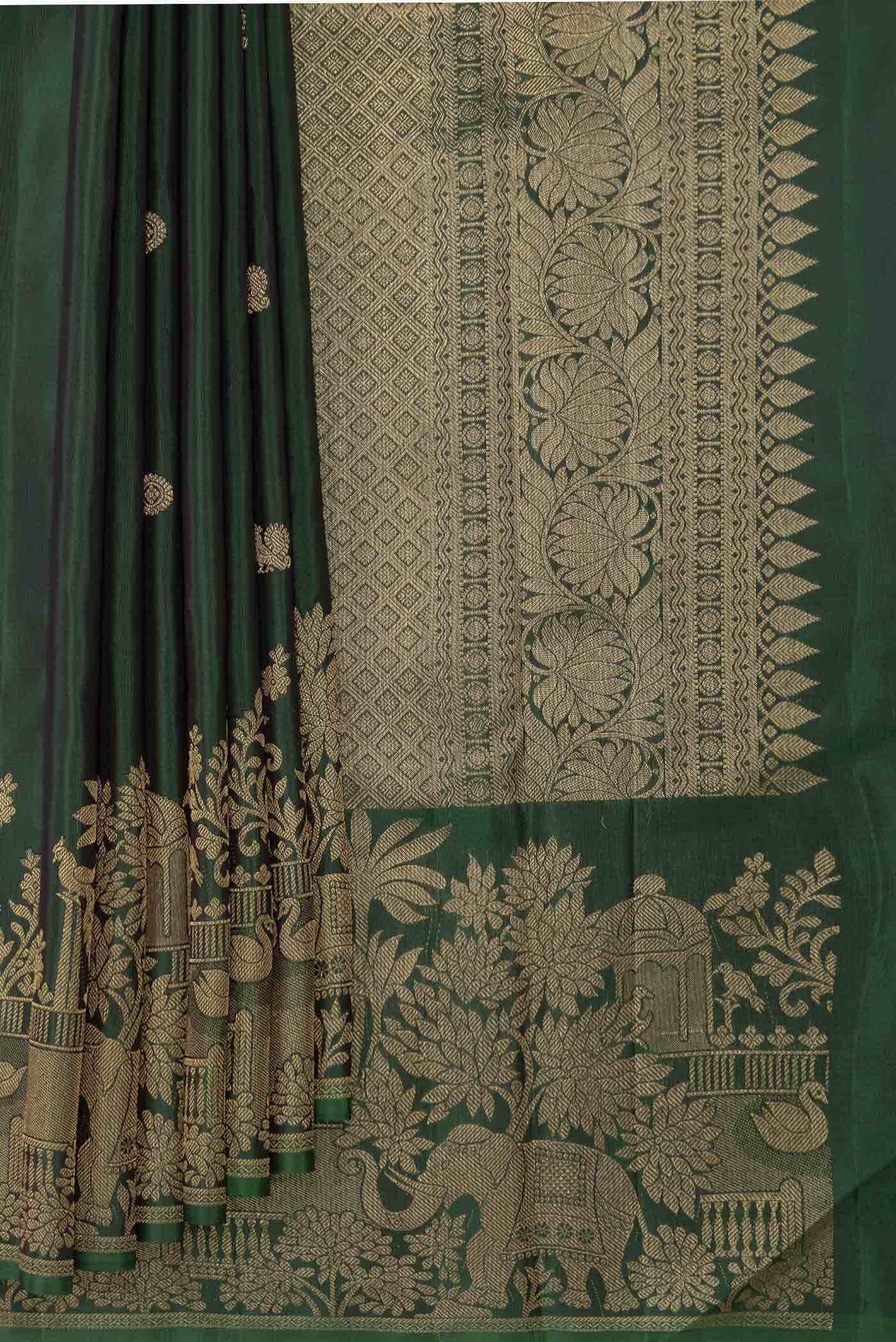 Pure Silk Pure Zari Green Dual Tone Kanchipuram Saree