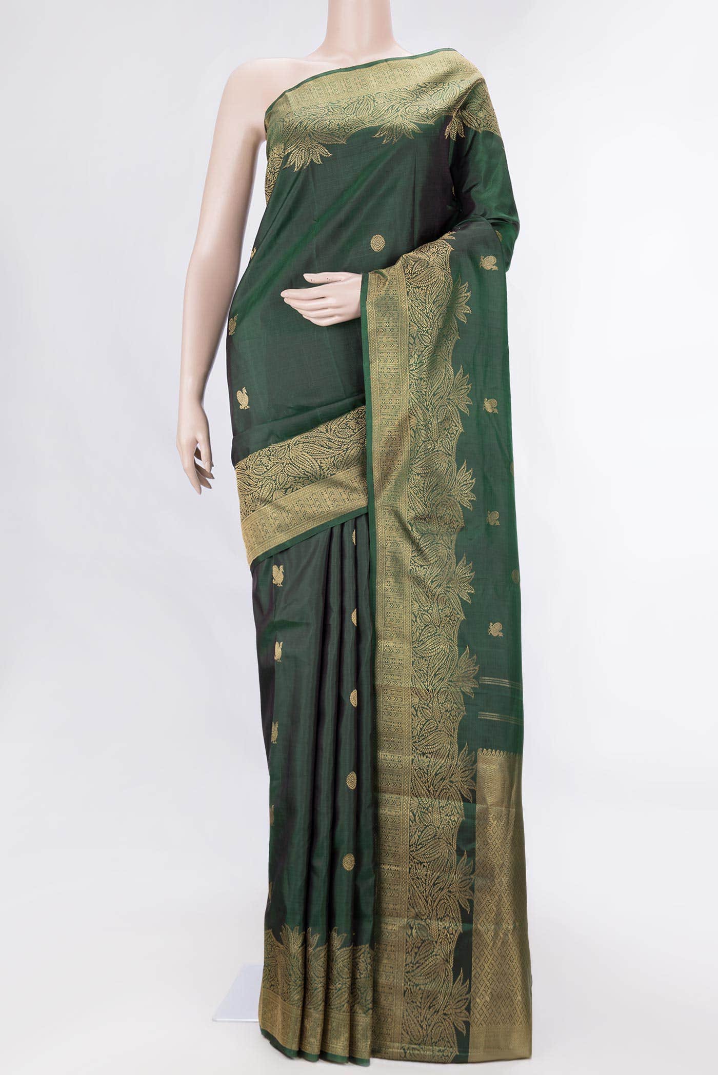 Pure Silk Pure Zari Green Dual Tone Kanchipuram Saree