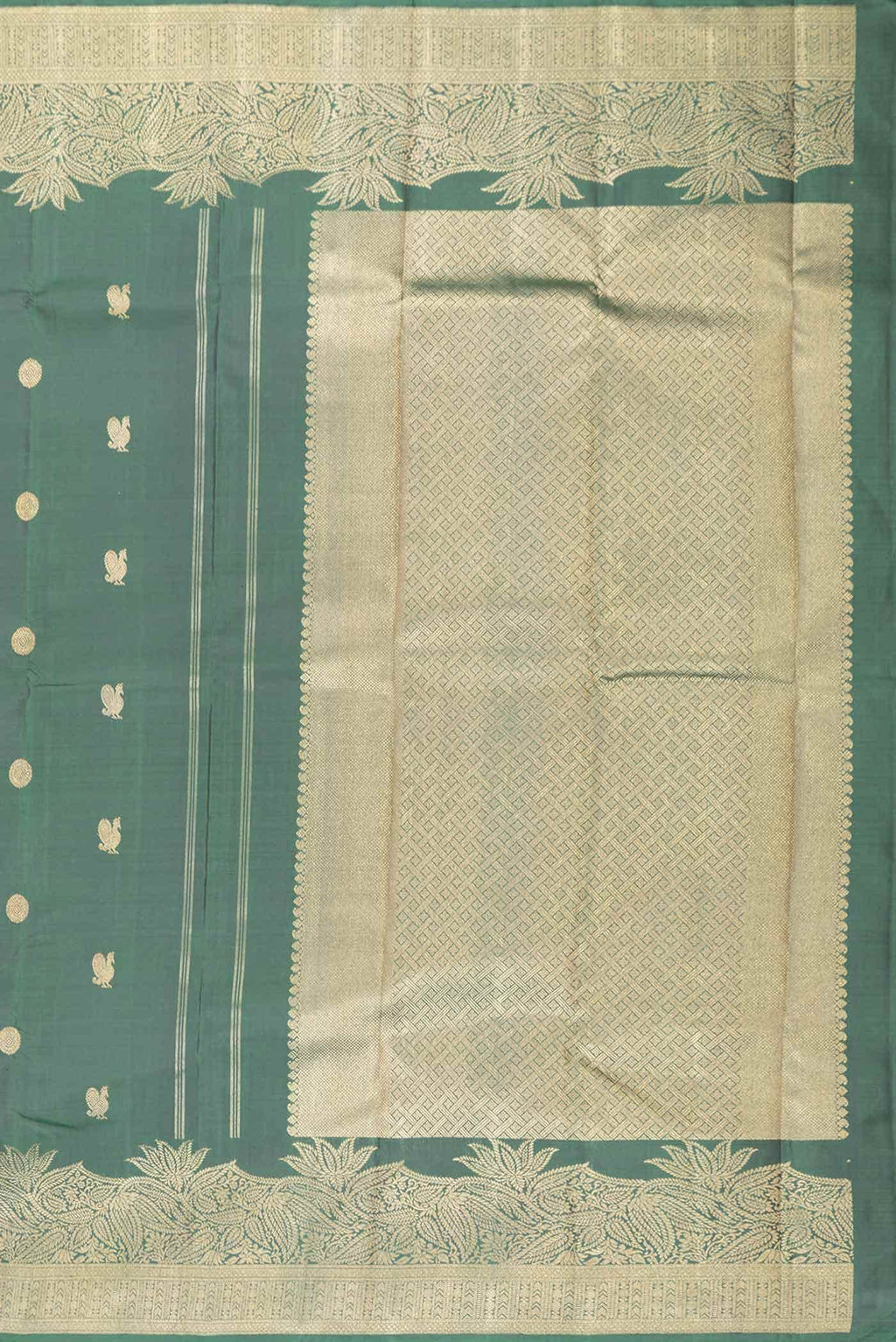 Pure Silk Pure Zari Green Dual Tone Kanchipuram Saree