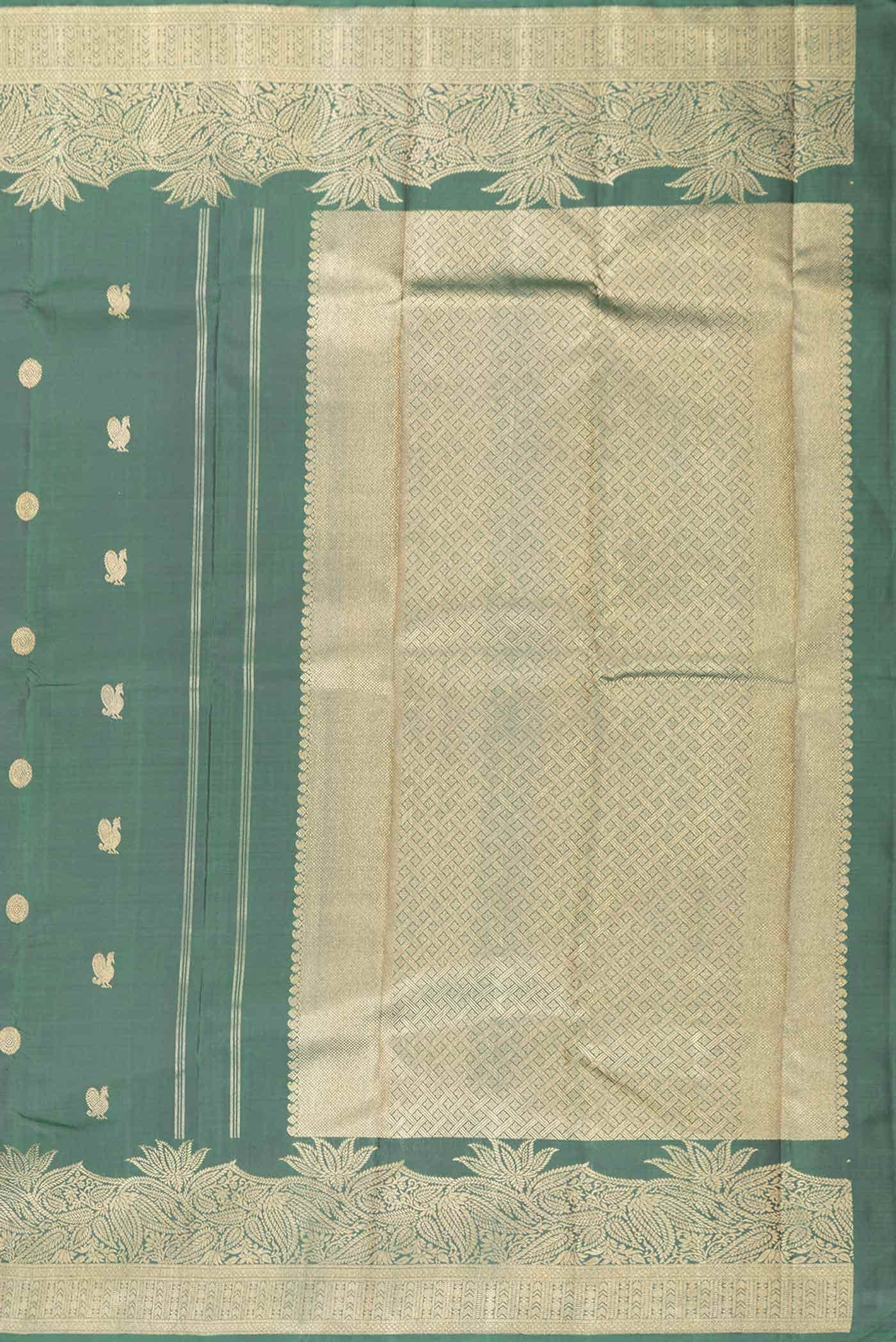 Pure Silk Pure Zari Green Dual Tone Kanchipuram Saree