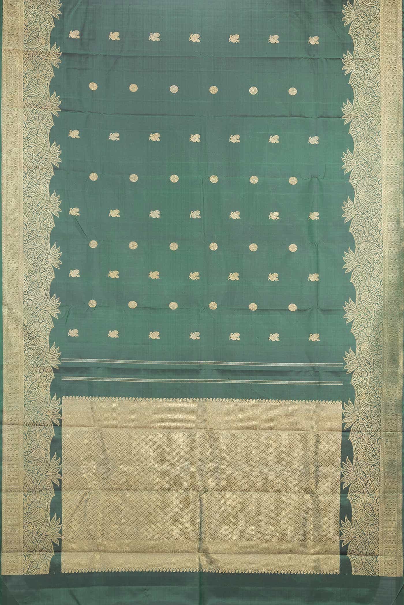 Pure Silk Pure Zari Green Dual Tone Kanchipuram Saree