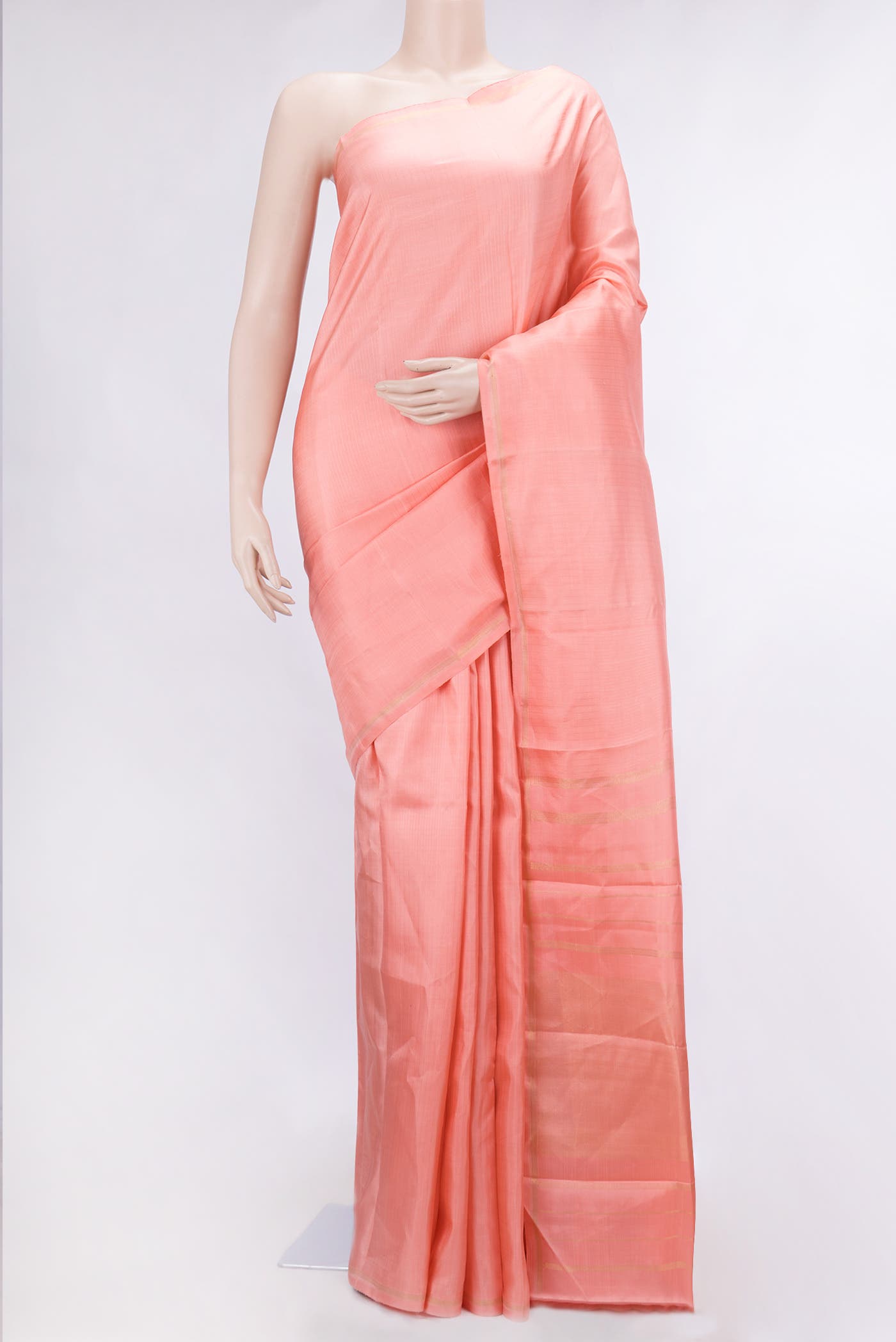 Pure Silk Pure Zari Peach Dual Tone Kanchipuram Saree